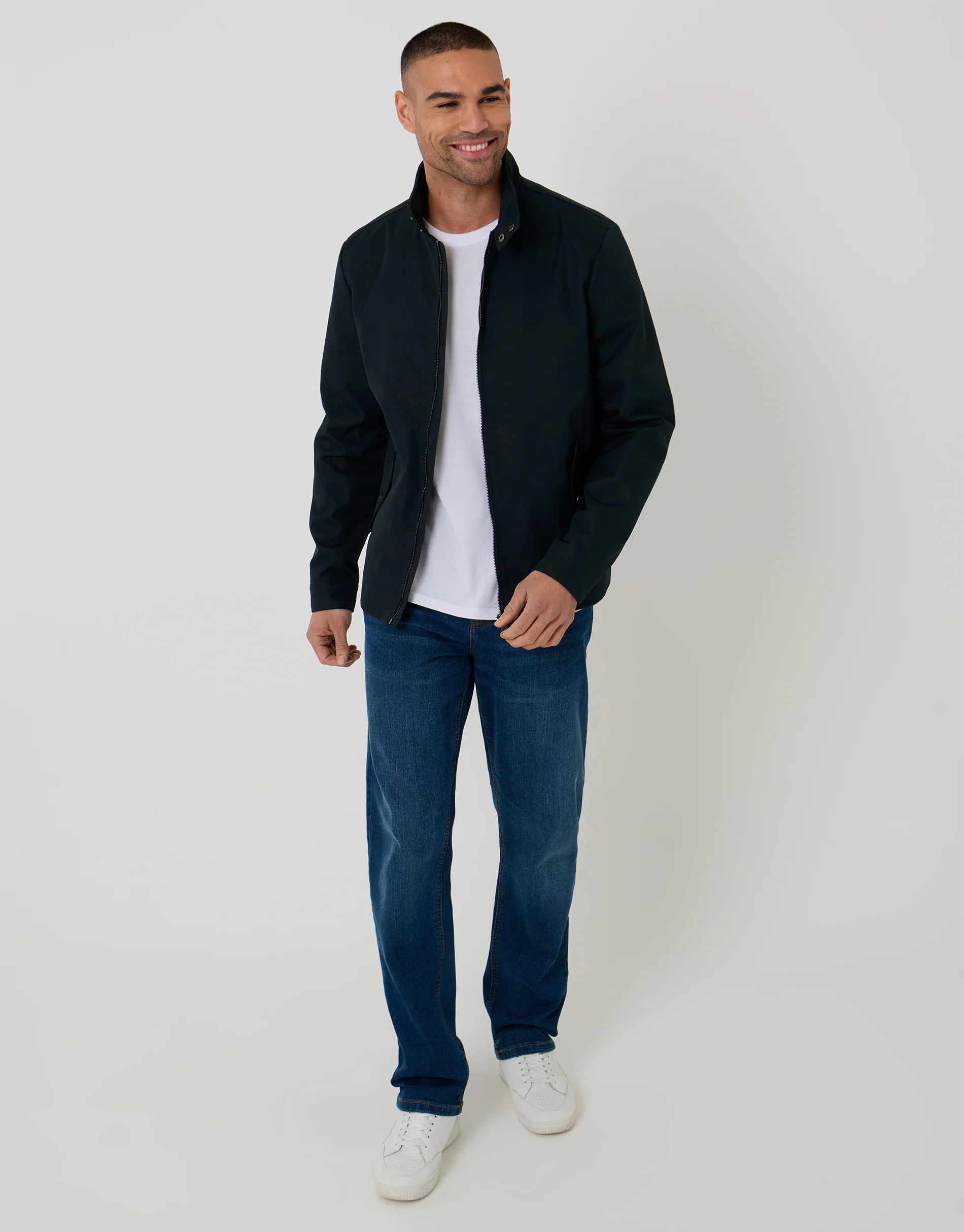 Showerproof Zip Up Harrington Jacket in Navy - Image 3
