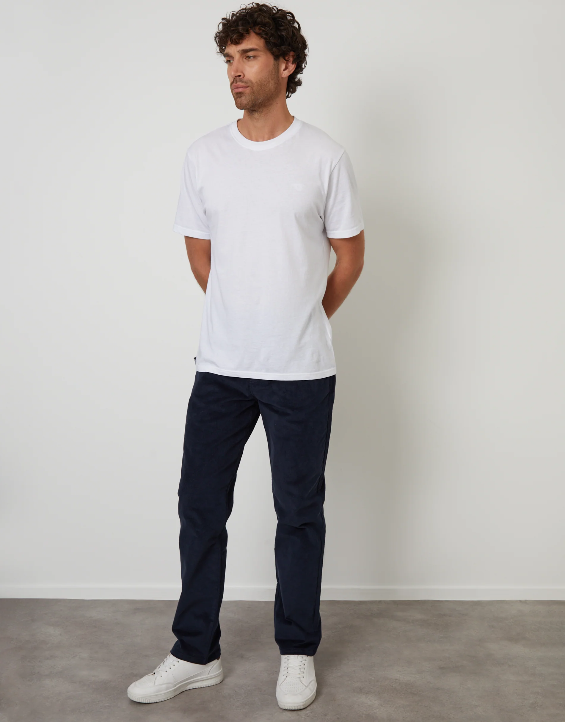 Straight Leg 5 Pocket Stretch Corduroy Trousers in Navy