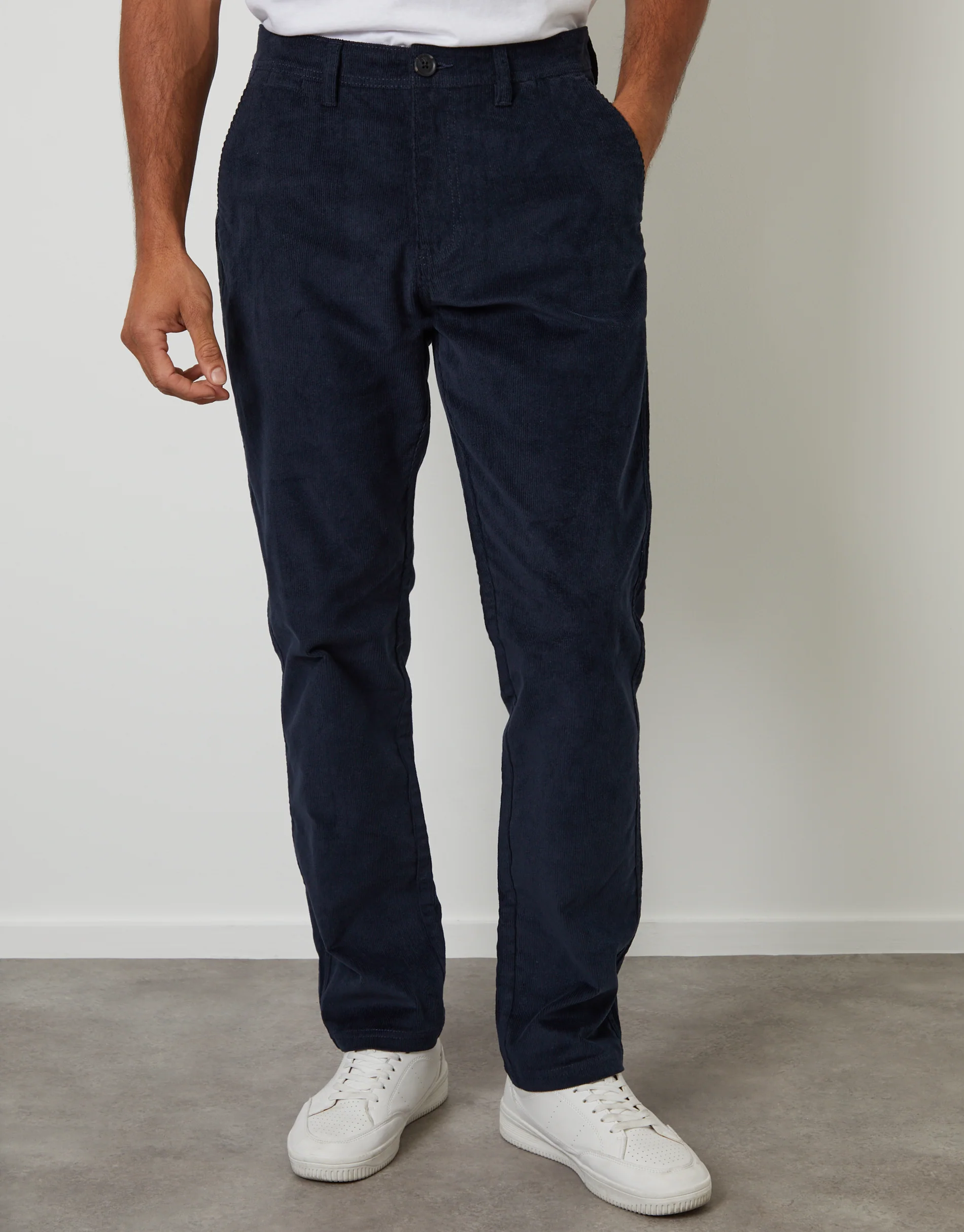 Straight Leg Stretch Corduroy Trousers in Navy - Image 2