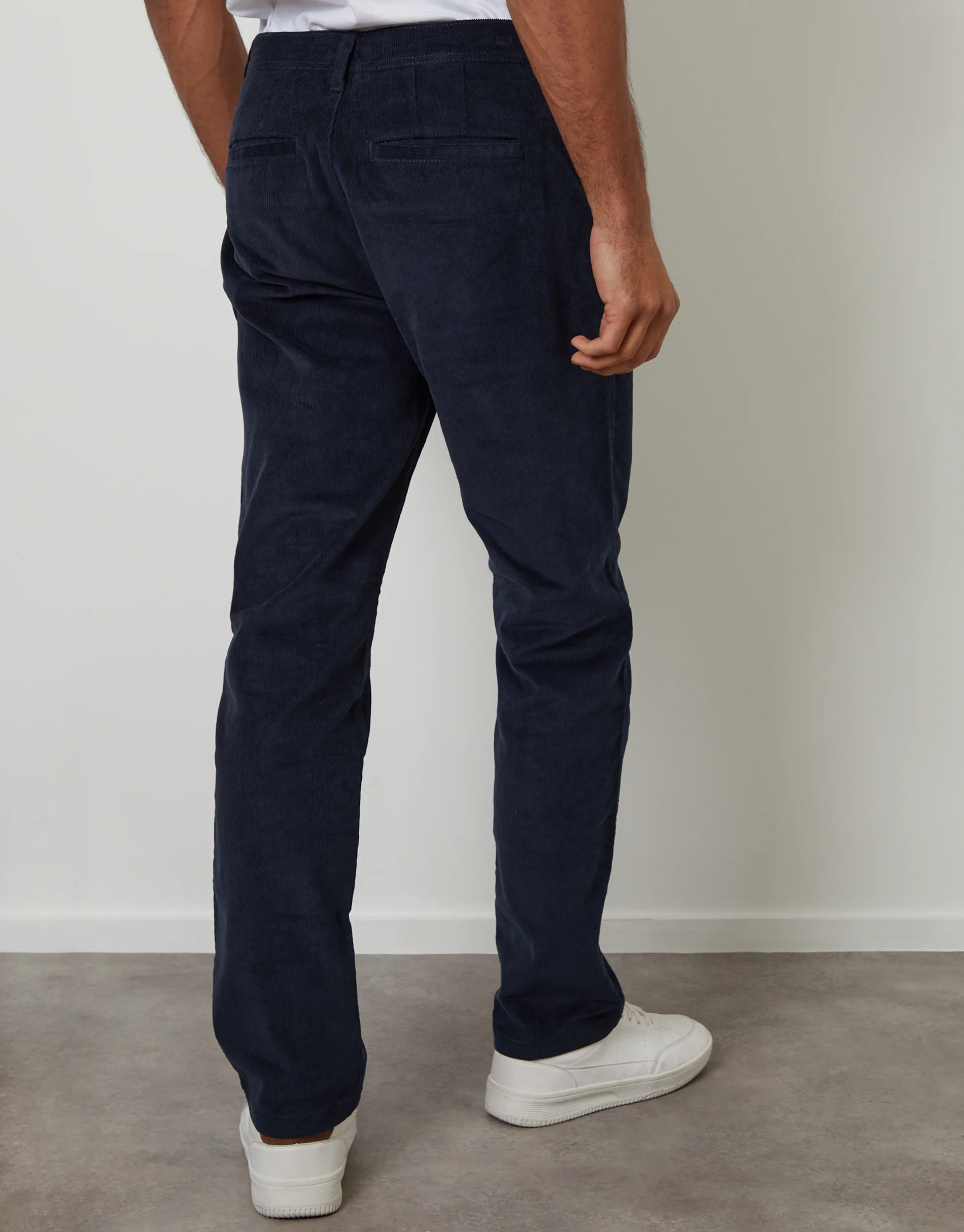 Straight Leg Stretch Corduroy Trousers in Navy - Image 3
