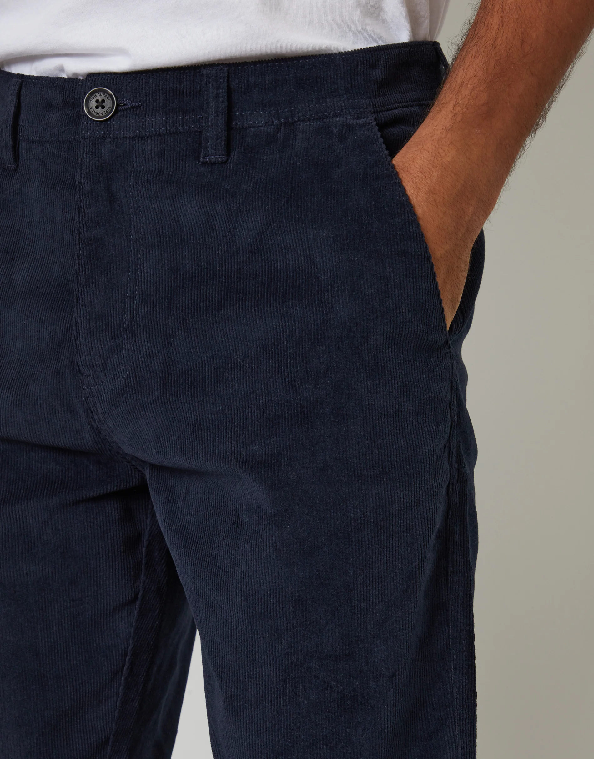 Straight Leg Stretch Corduroy Trousers in Navy - Image 4