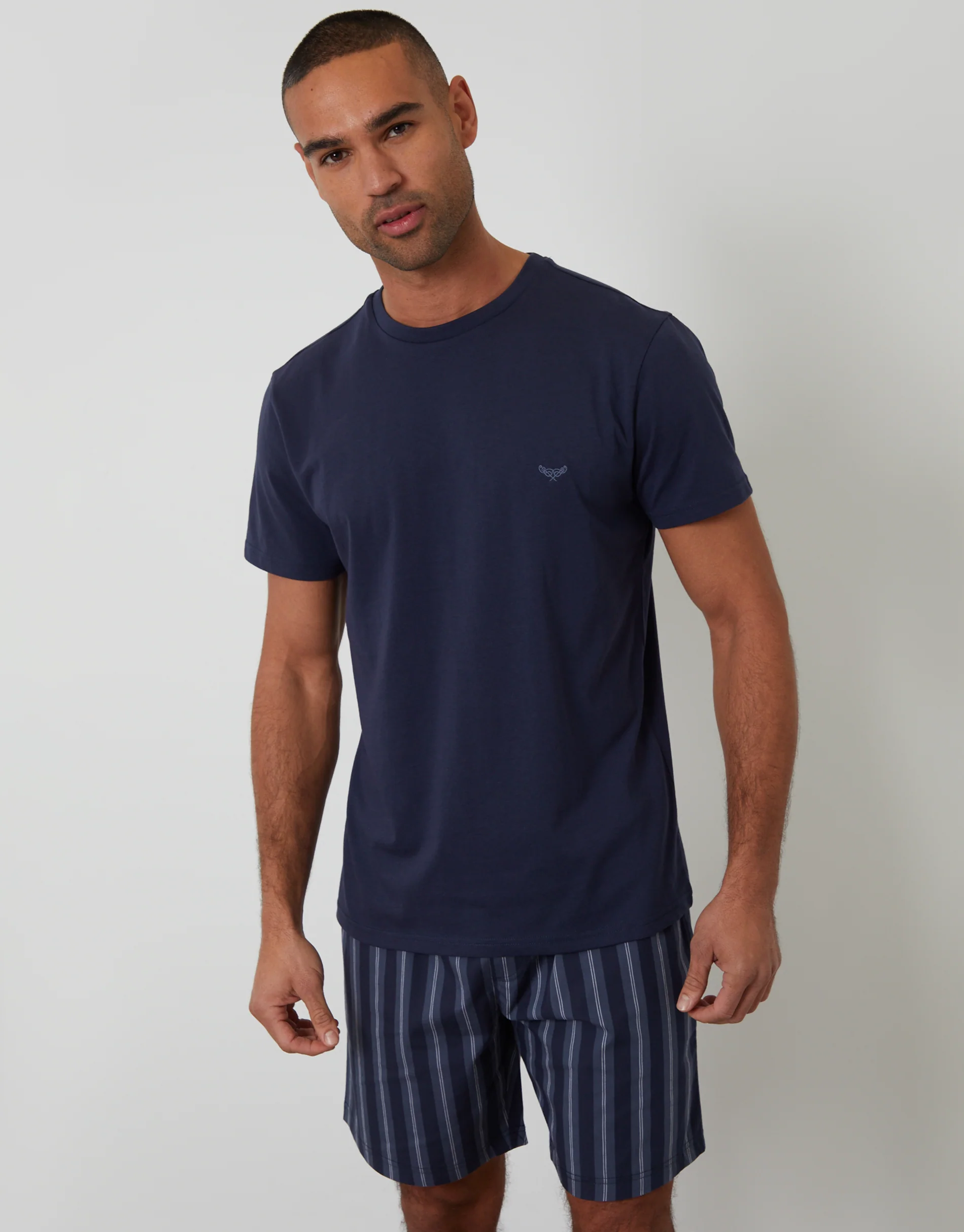 T-Shirt & Shorts Pyjama Set in Navy Stripe