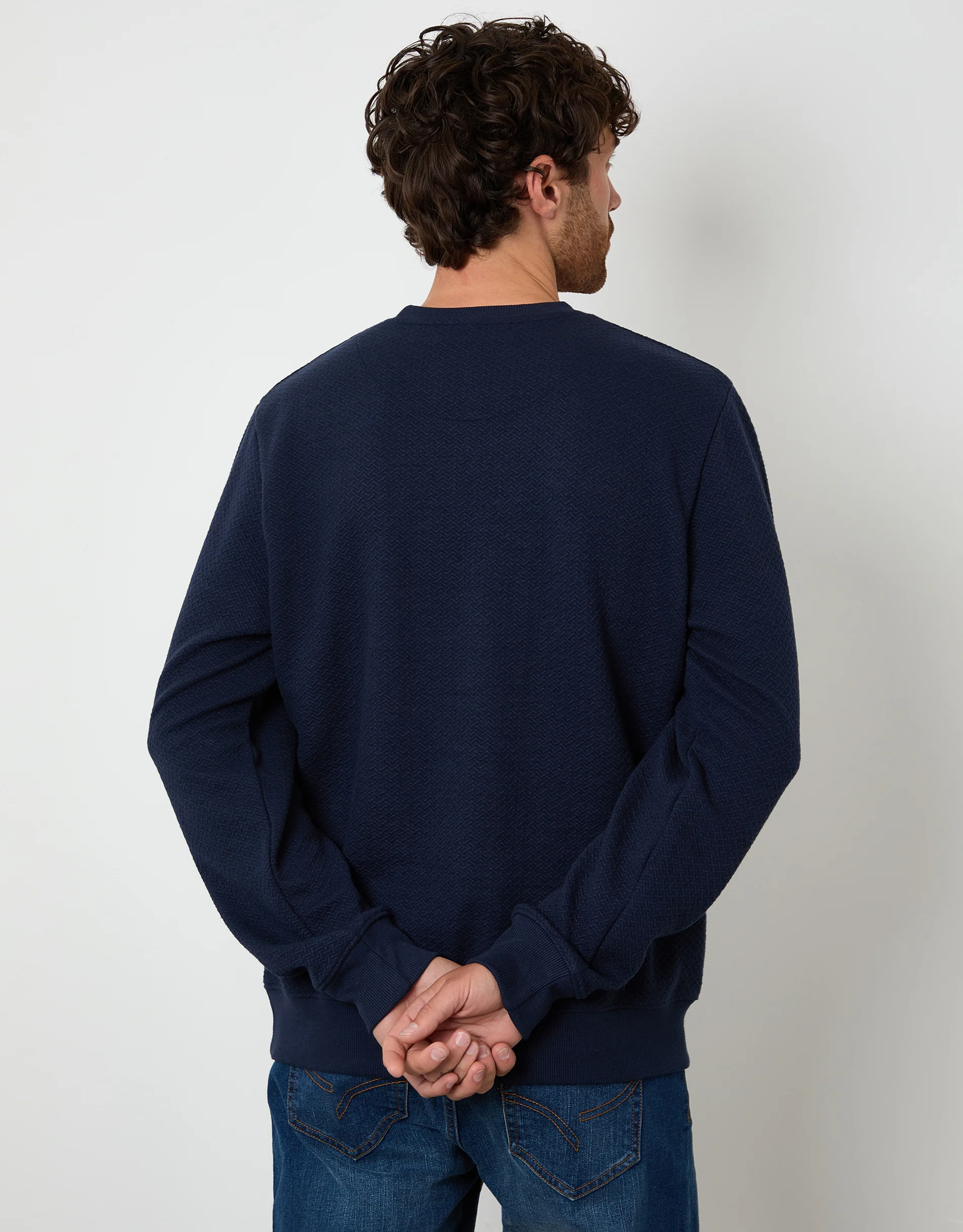 Textured Crew Neck Sweatshirt in Navy - Image 2
