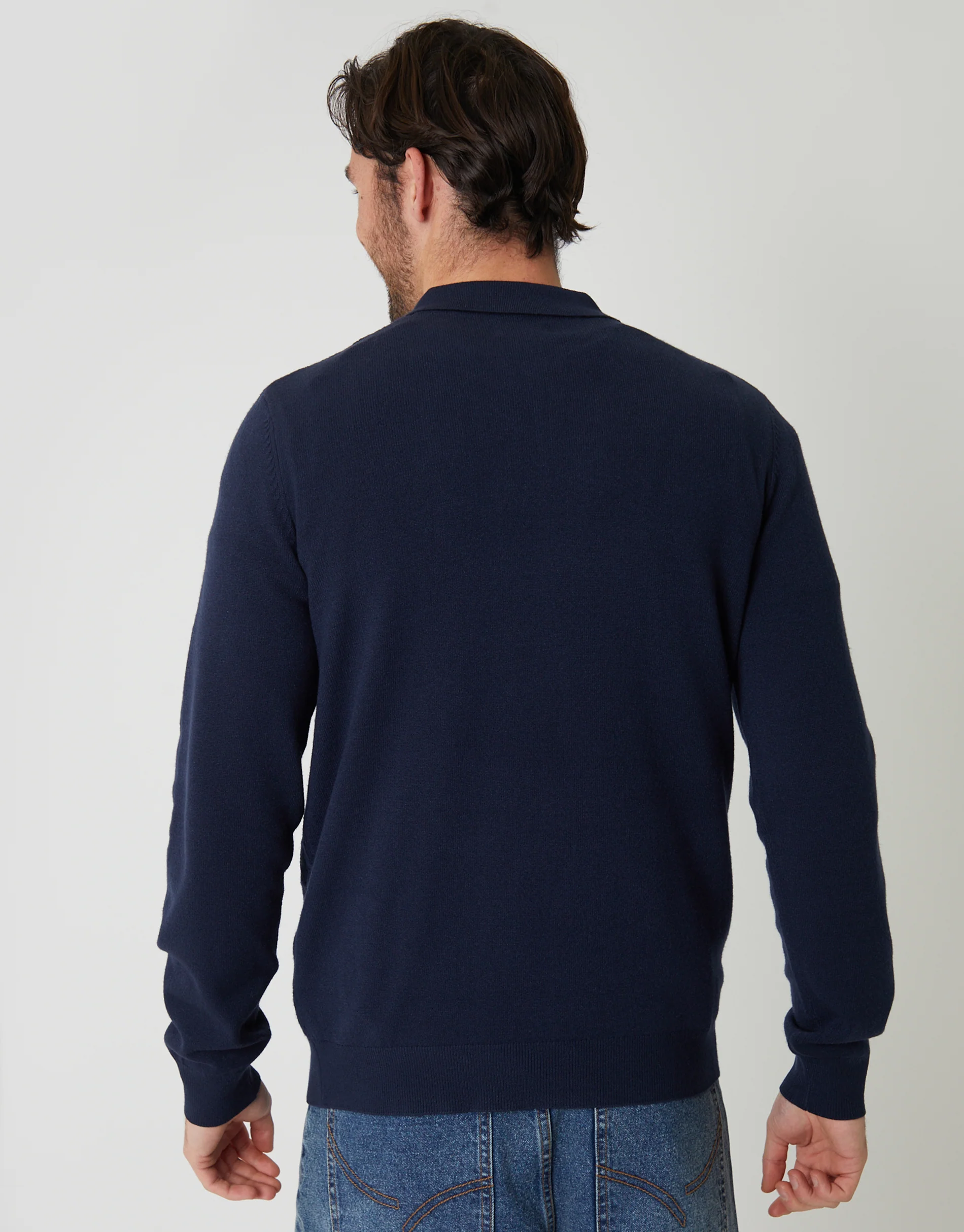 Textured Knit Quarter Zip Polo Jumper in Navy - Image 2