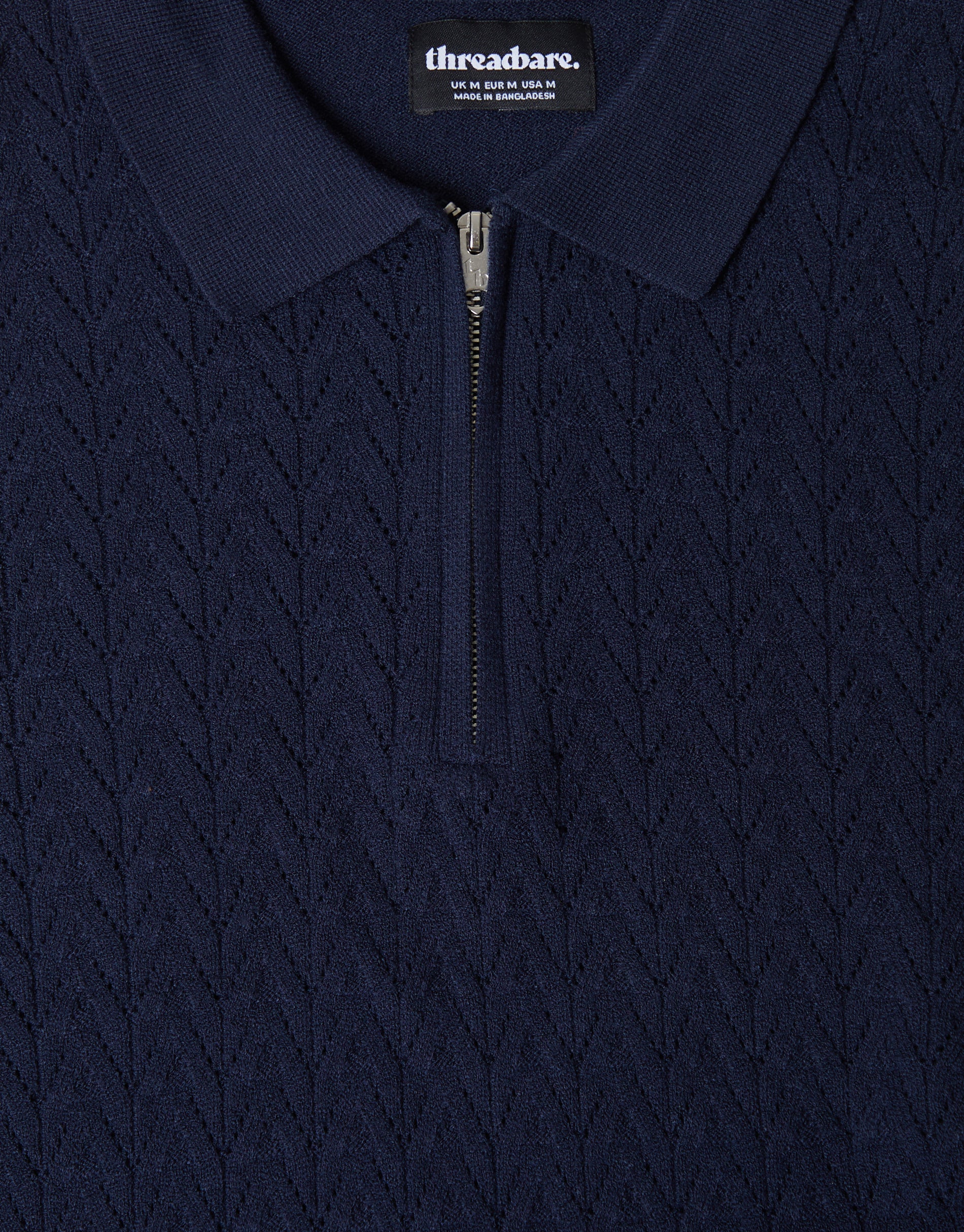 Textured Knit Quarter Zip Polo Jumper in Navy - Image 5