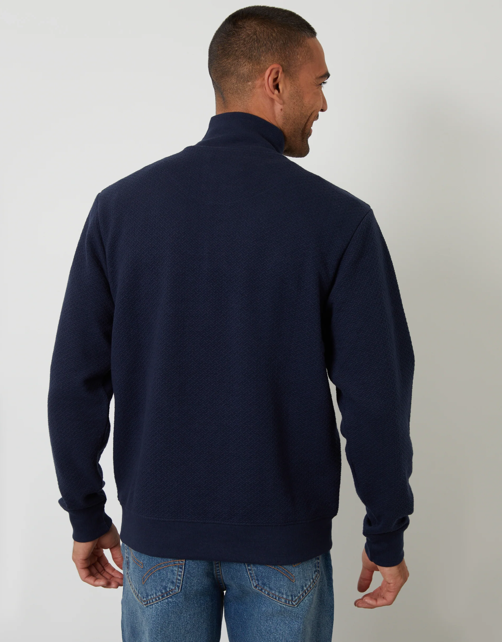 Textured Quarter Zip Sweatshirt in Navy - Image 2