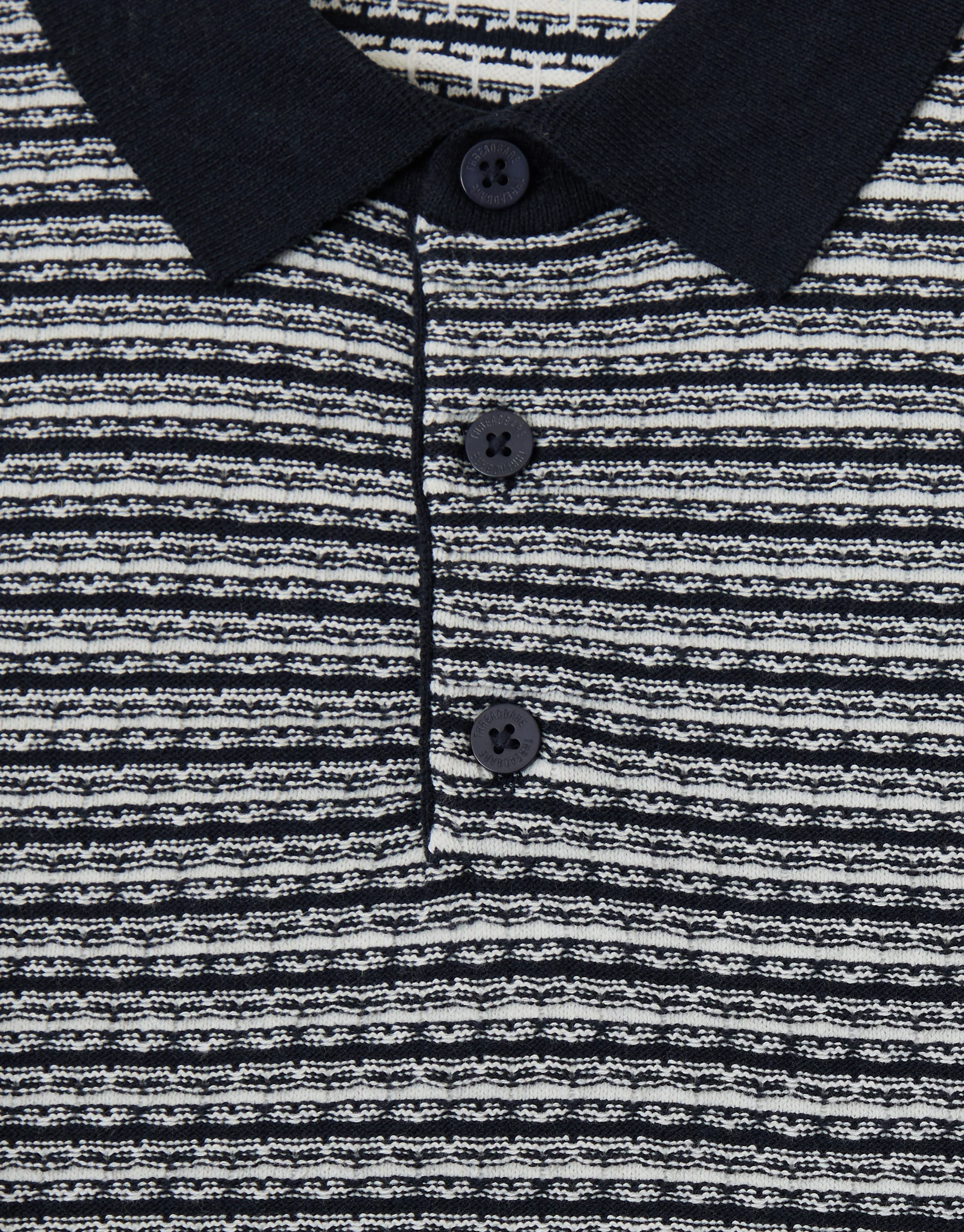 Textured Knitted Polo in Navy Stripe - Image 5