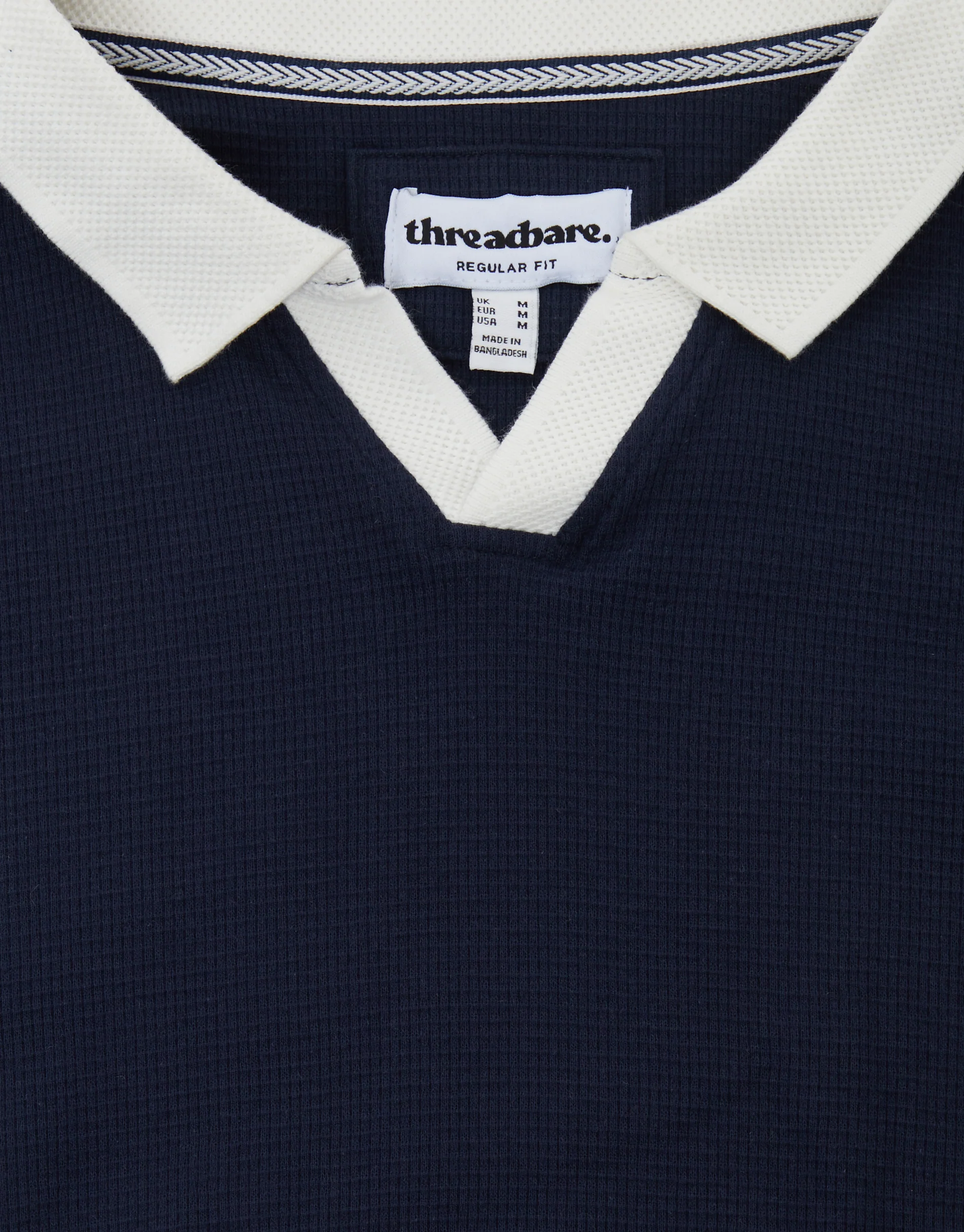 Trophy Neck Waffle Polo Shirt in Navy - Image 5