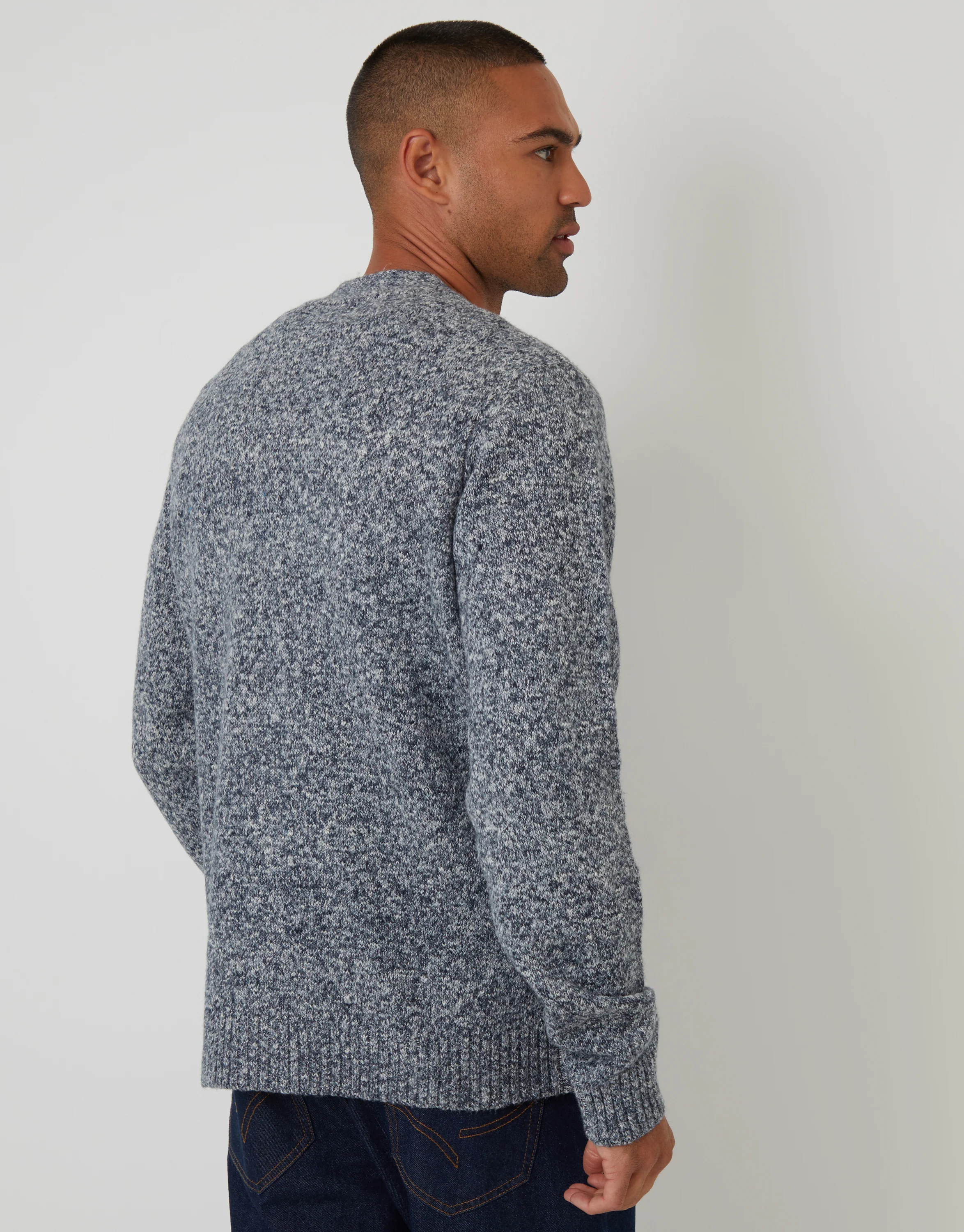 Knitted Button Up Cardigan in Navy Twist - Image 3