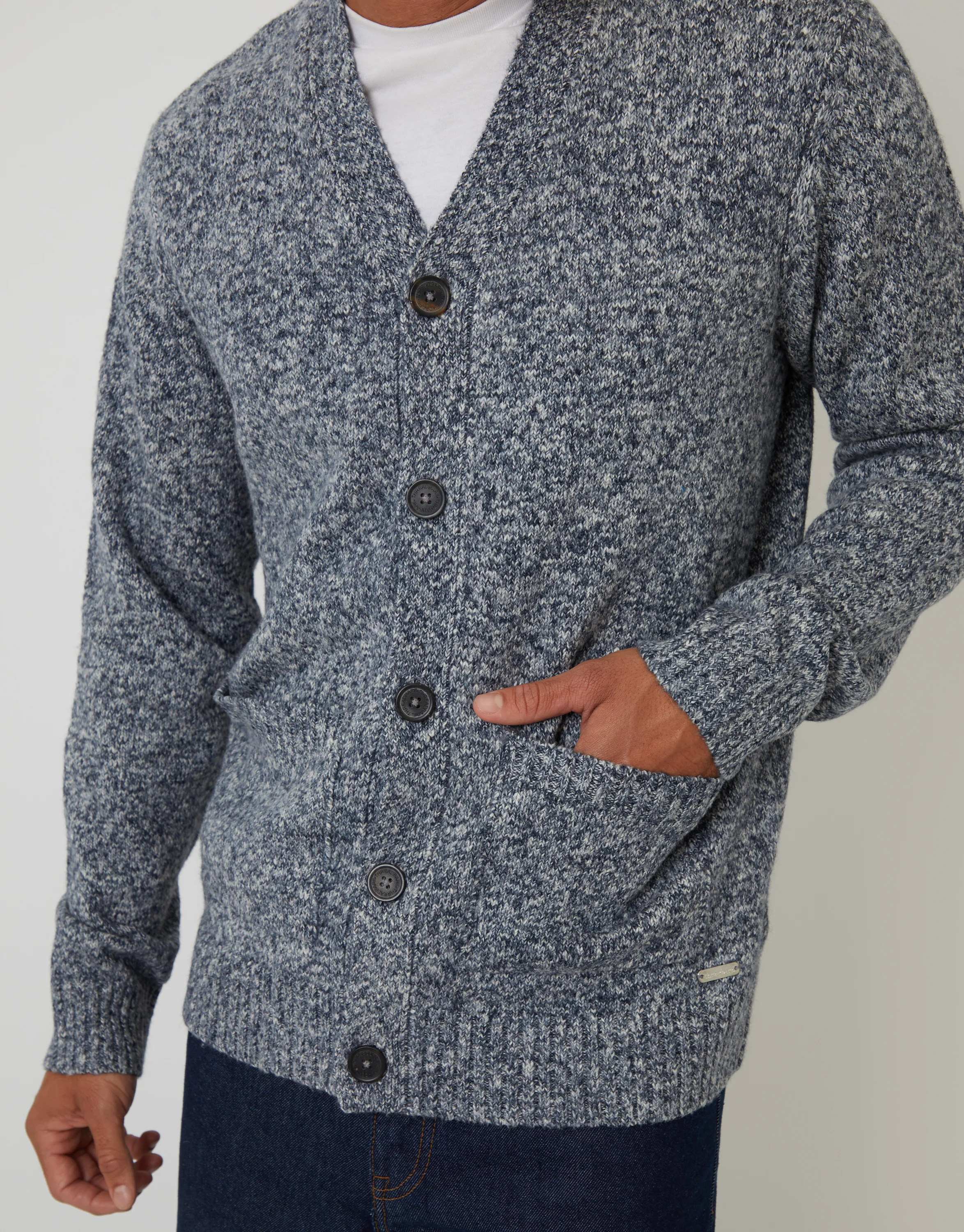 Knitted Button Up Cardigan in Navy Twist - Image 5