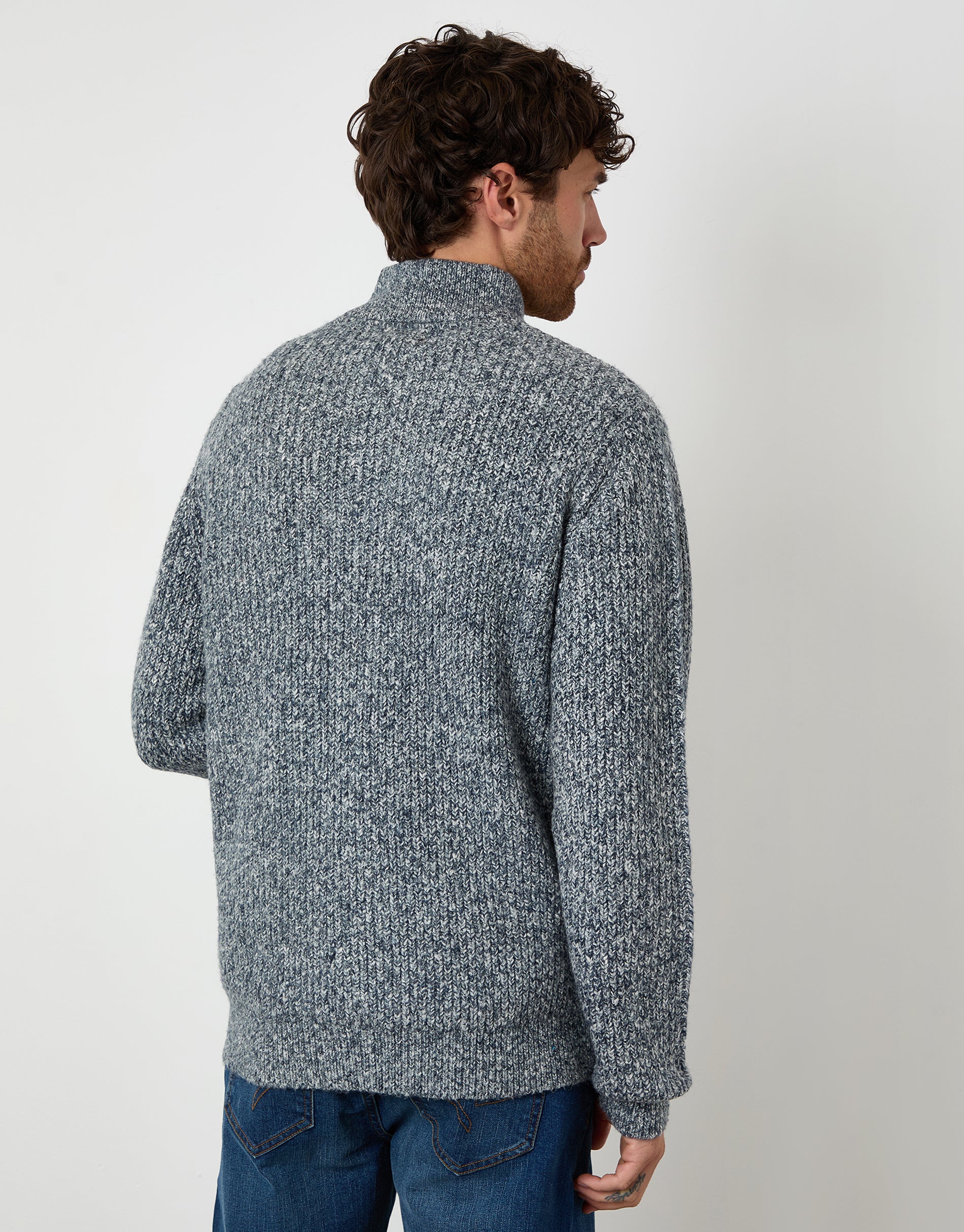 Knitted Quarter Zip Jumper in Navy Twist - Image 3