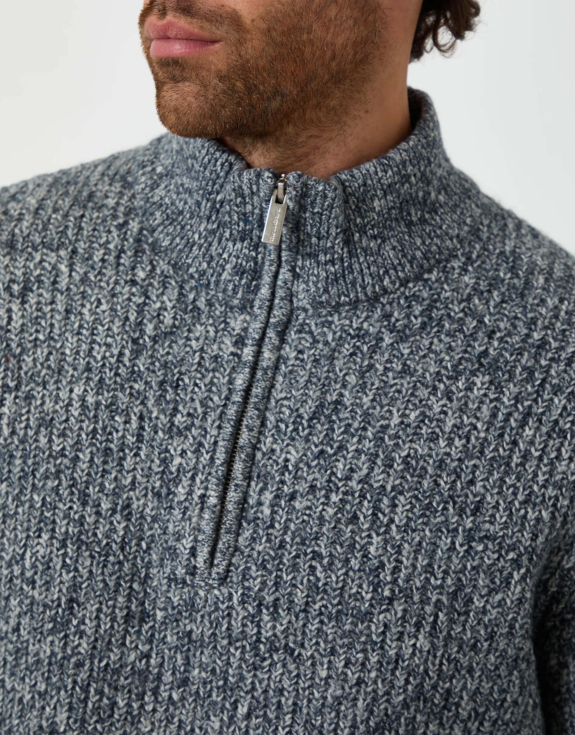 Knitted Quarter Zip Jumper in Navy Twist - Image 5