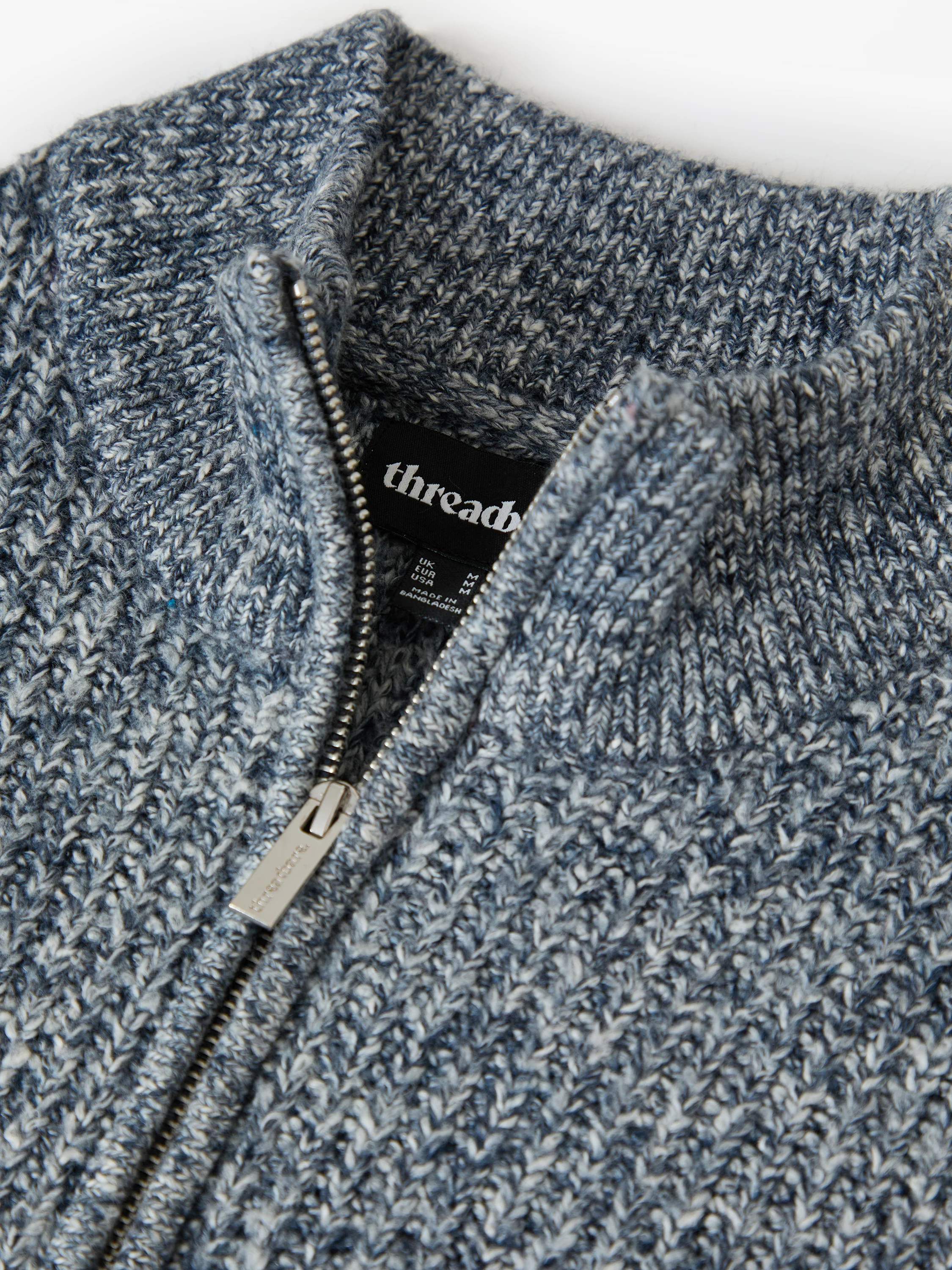 Knitted Quarter Zip Jumper in Navy Twist - Image 6