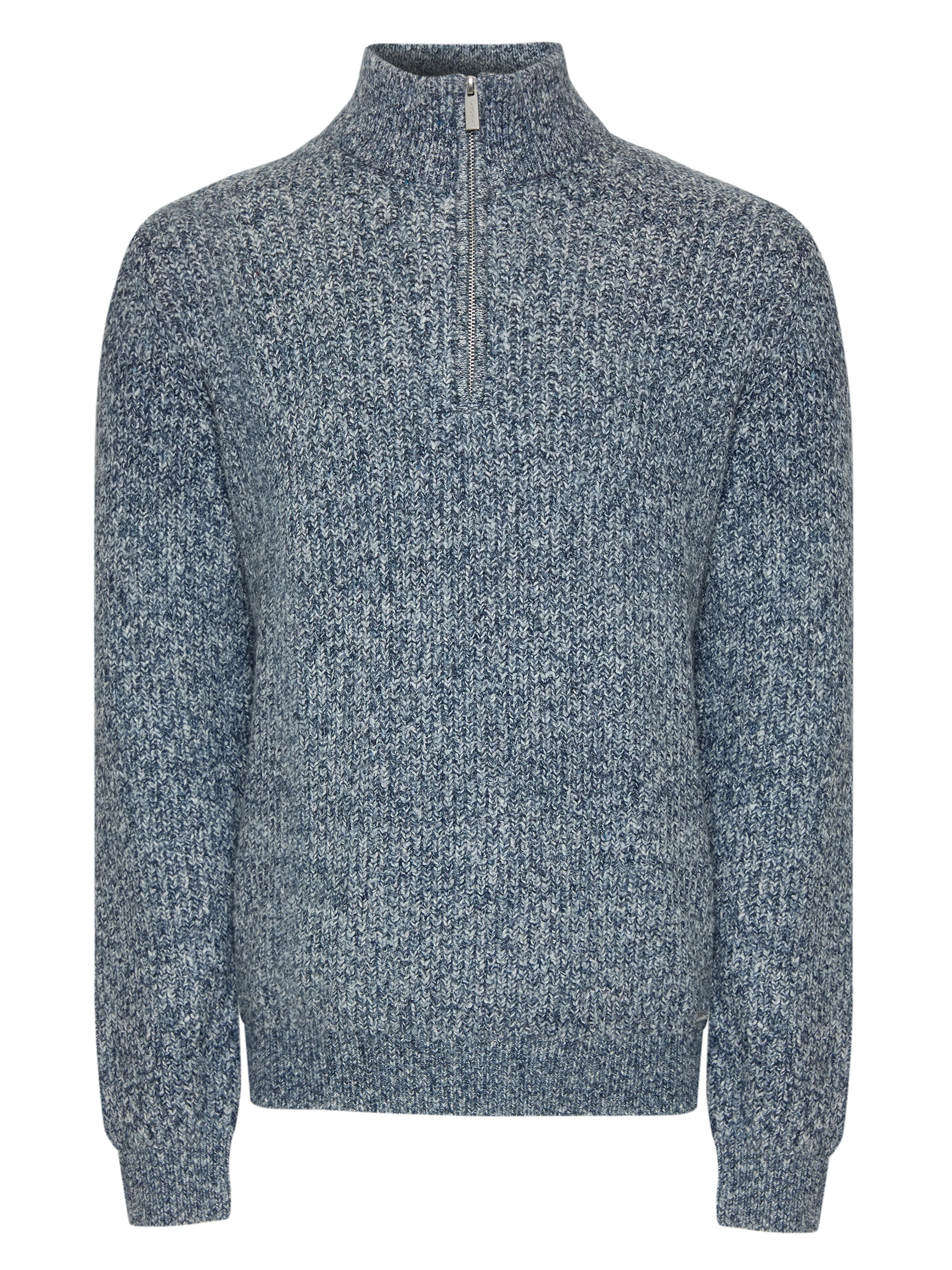 Knitted Quarter Zip Jumper in Navy Twist - Image 8