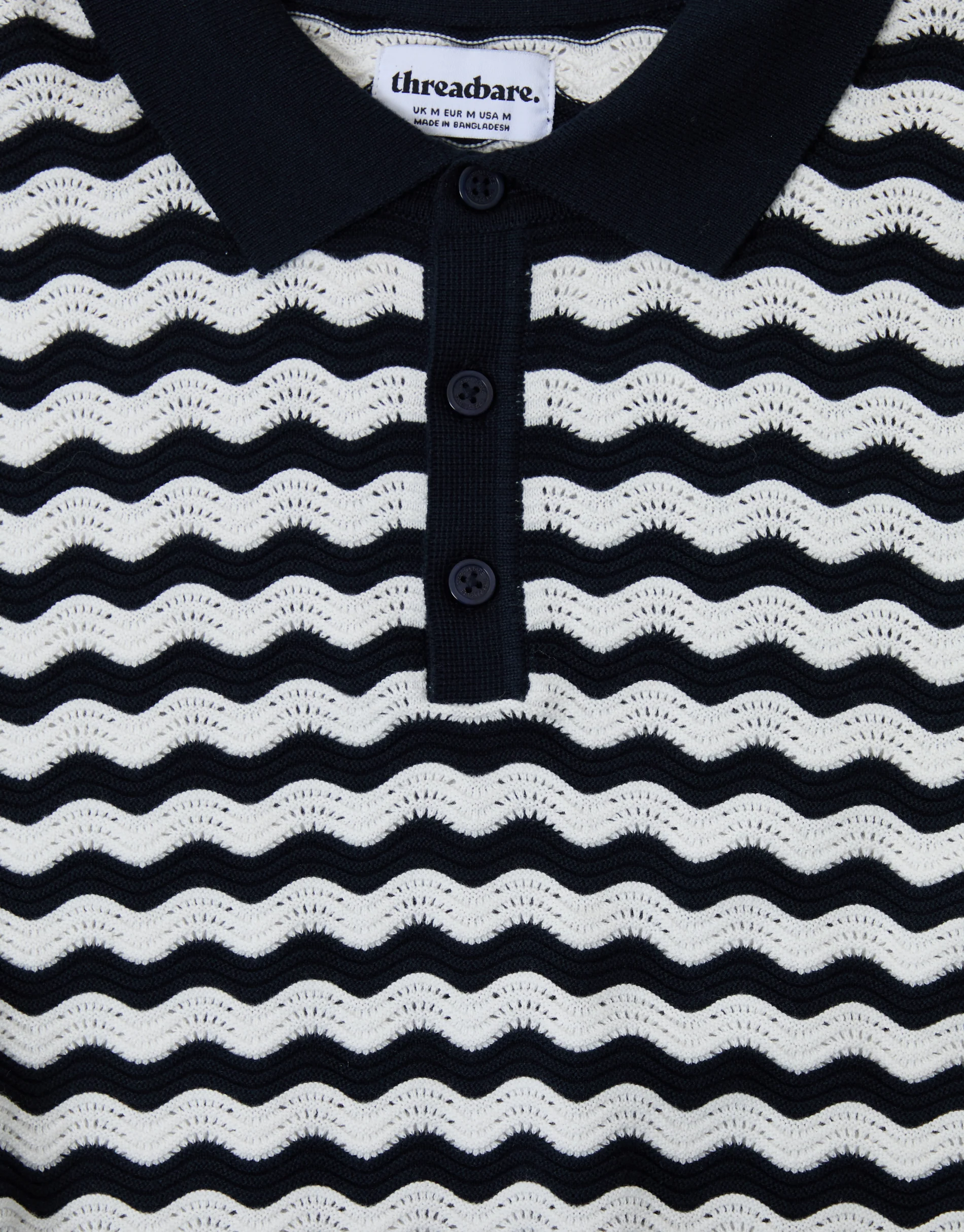 Wavy Textured Knitted Polo in Navy Stripe - Image 5