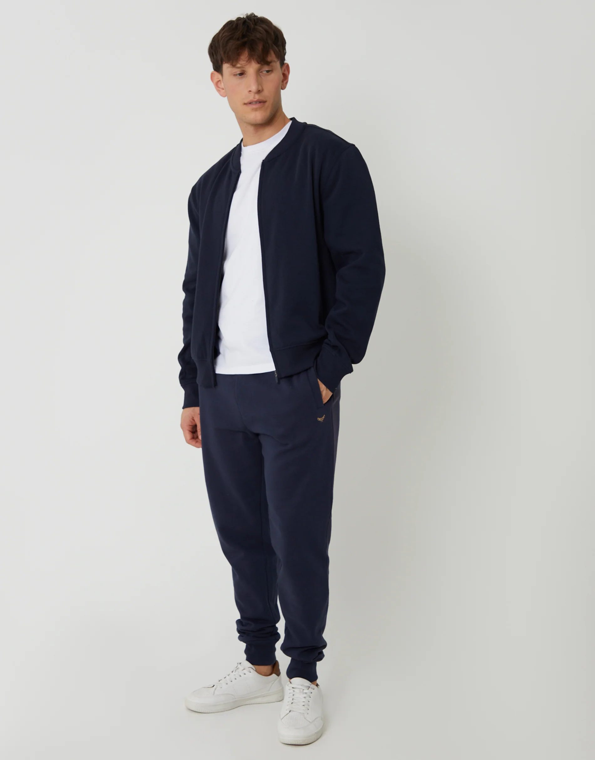 Zip Through Sweat Bomber in Navy - Image 3
