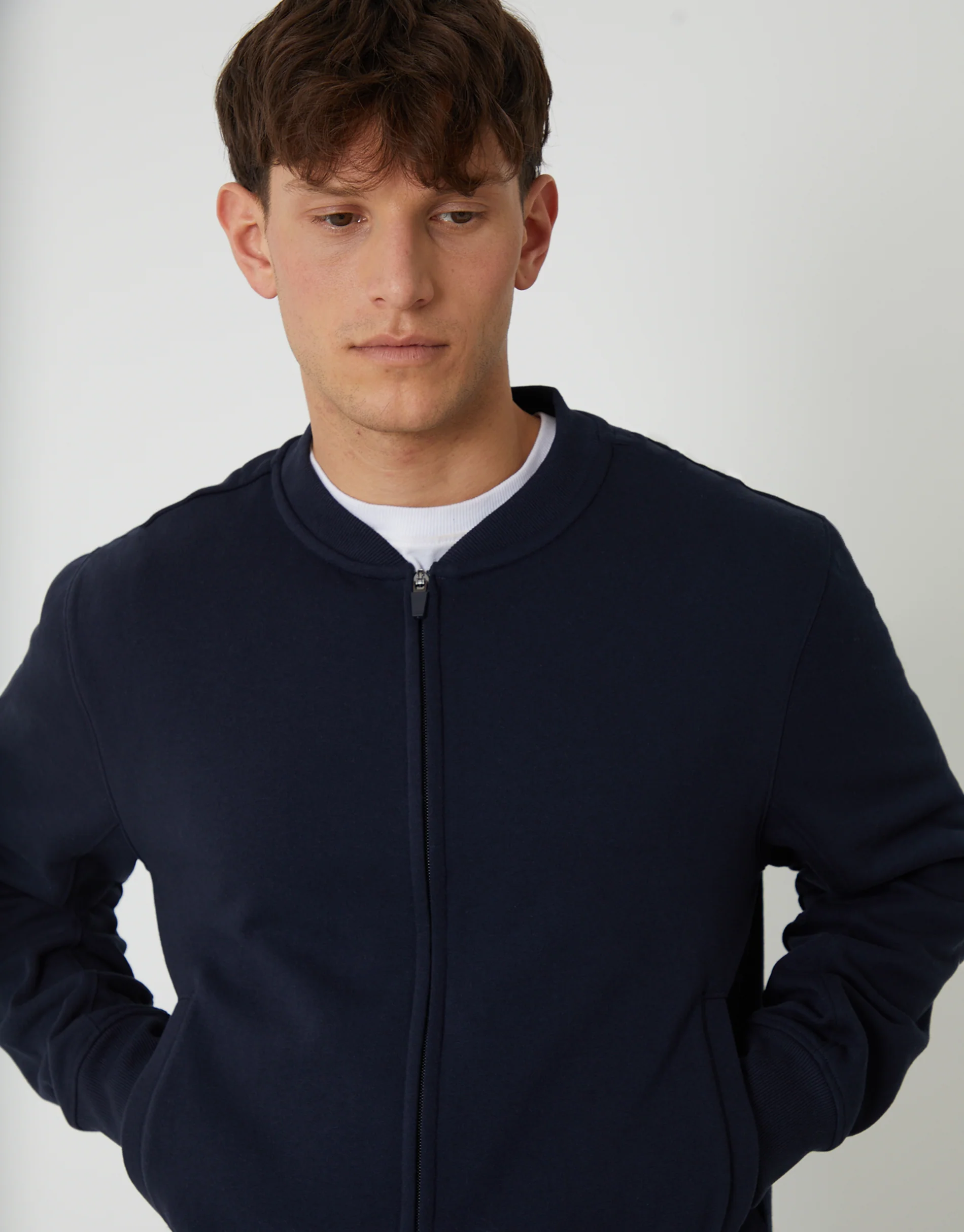 Zip Through Sweat Bomber in Navy - Image 4