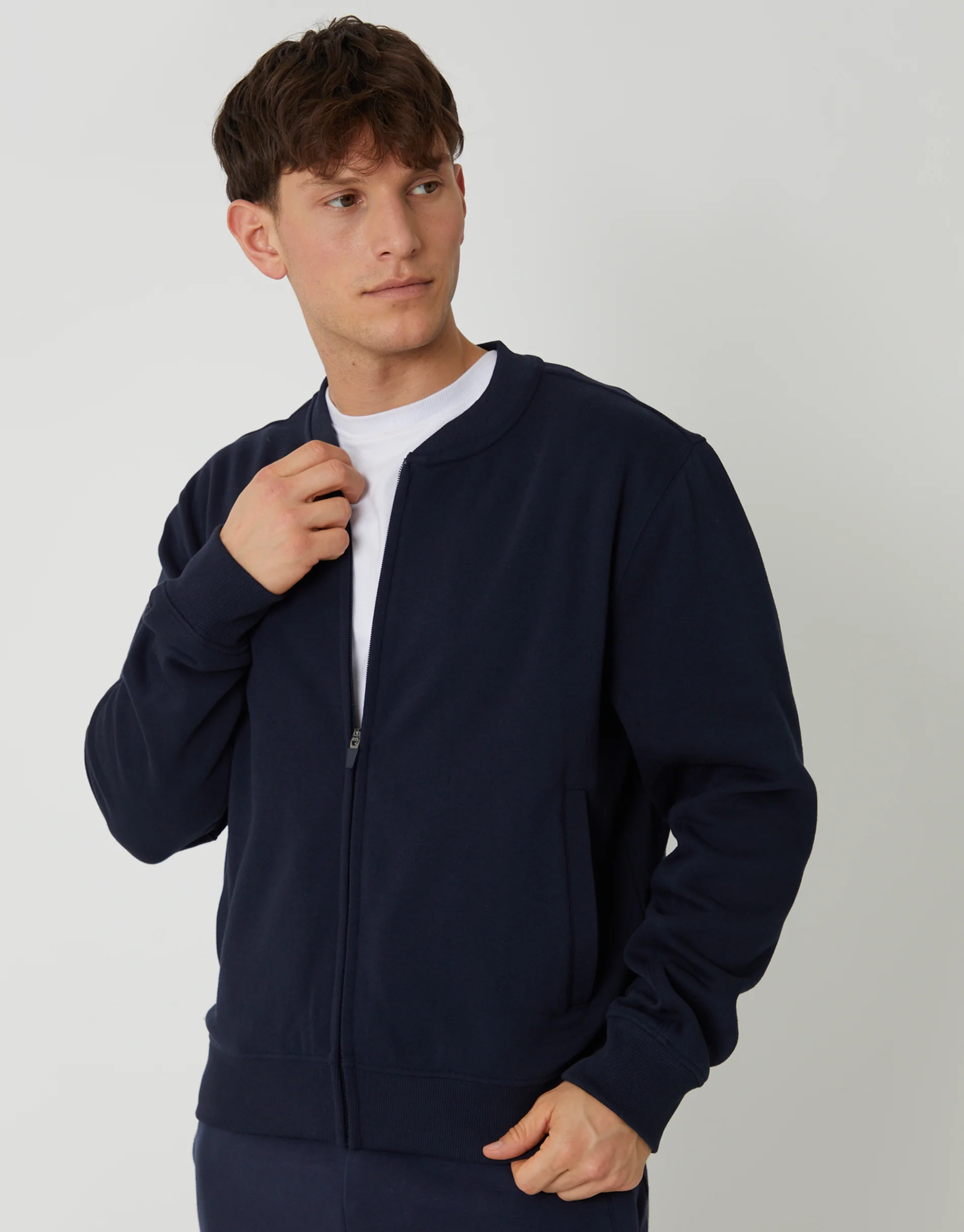 Zip Through Sweat Bomber in Navy - Image 5