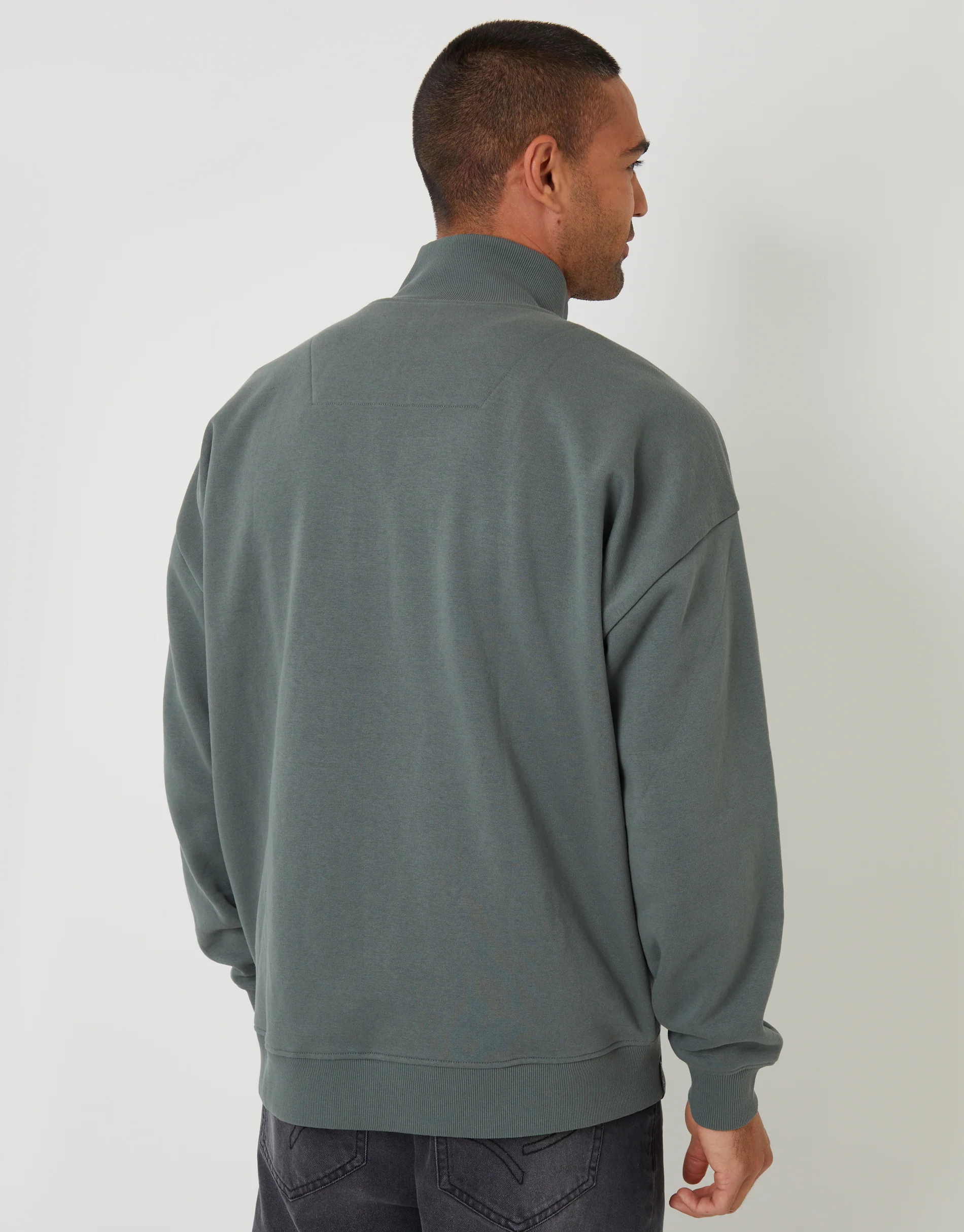 Relaxed Fit Half Zip Sweatshirt in Petrol Blue - Image 2