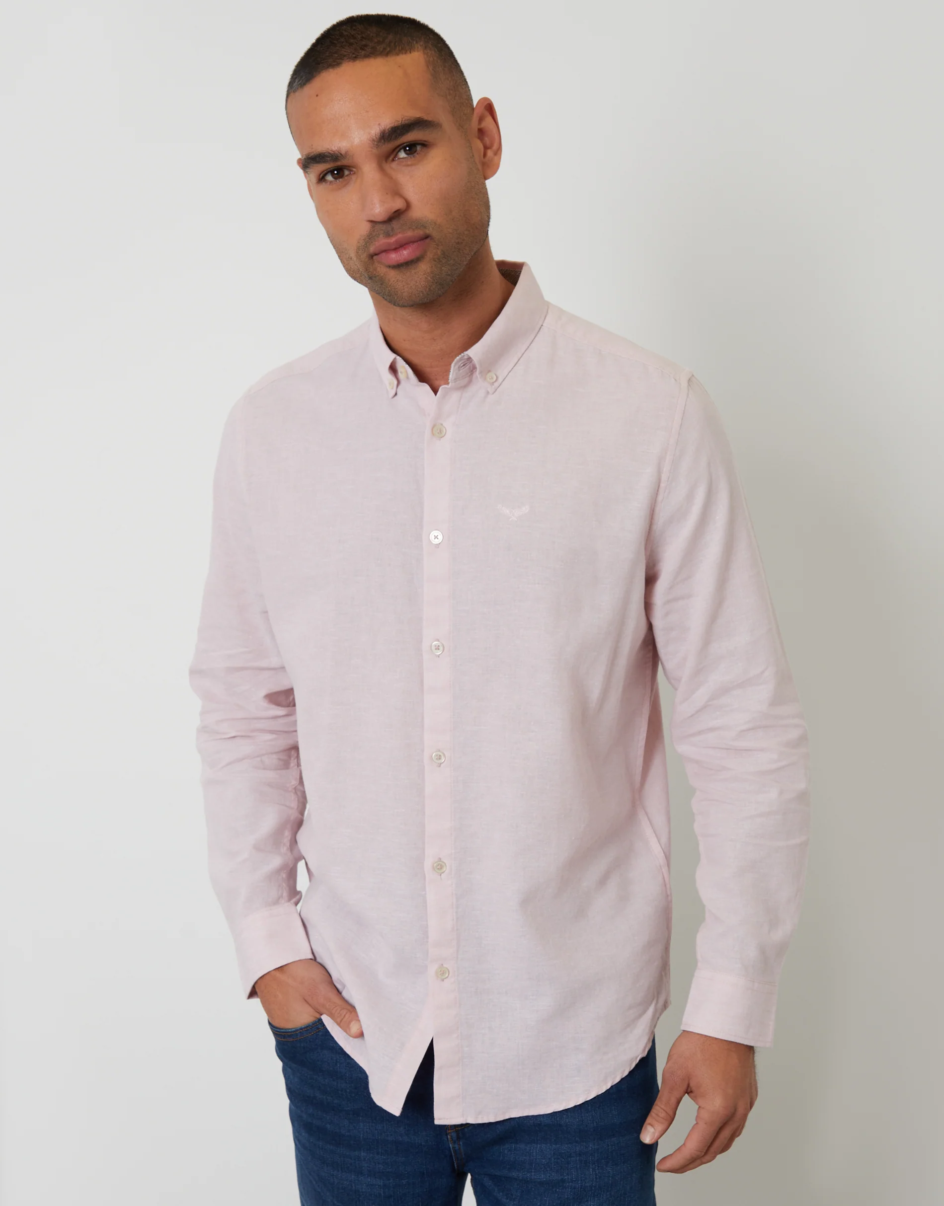 Long Sleeve Linen Blend Shirt in Pink
