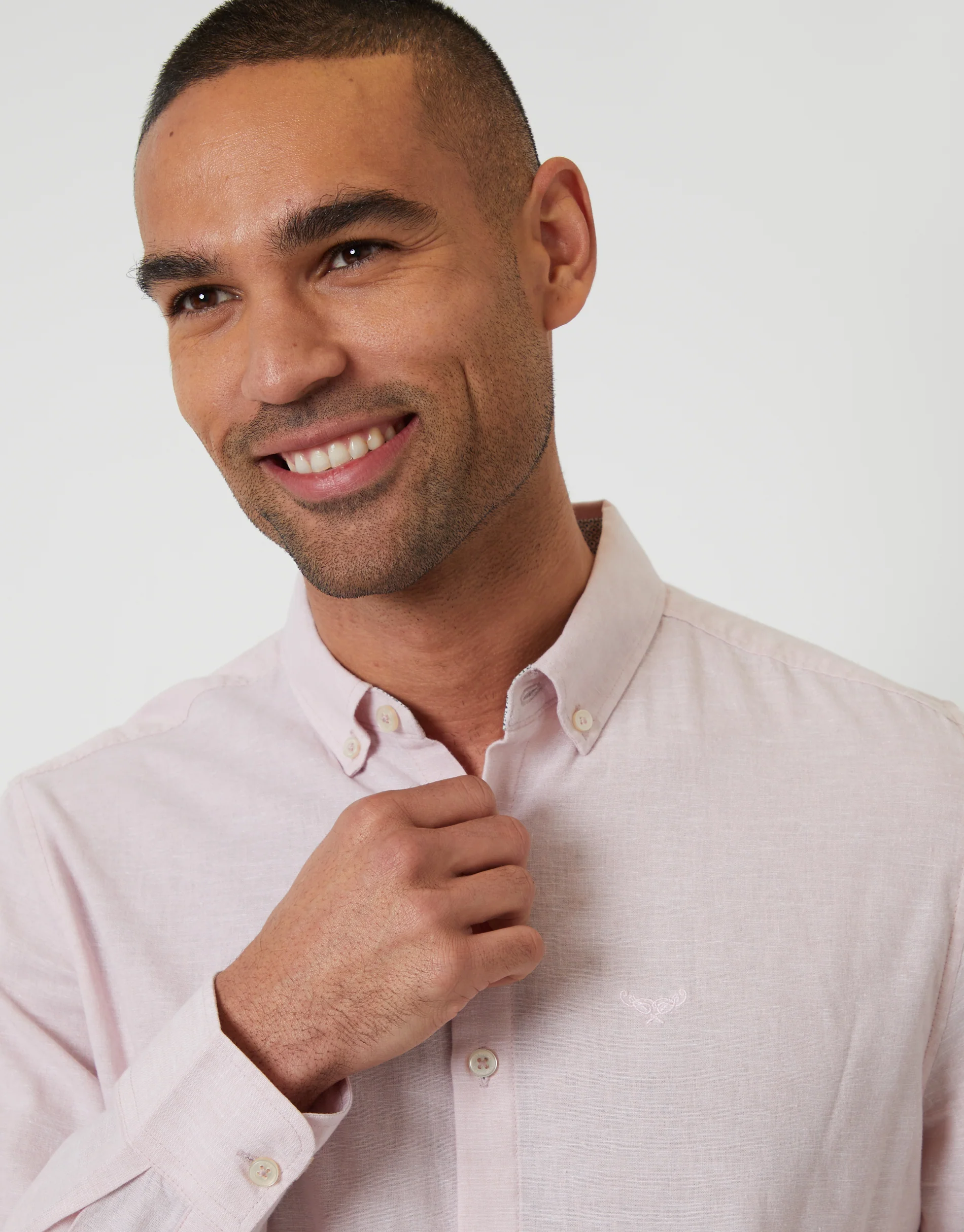 Long Sleeve Linen Blend Shirt in Pink - Image 4