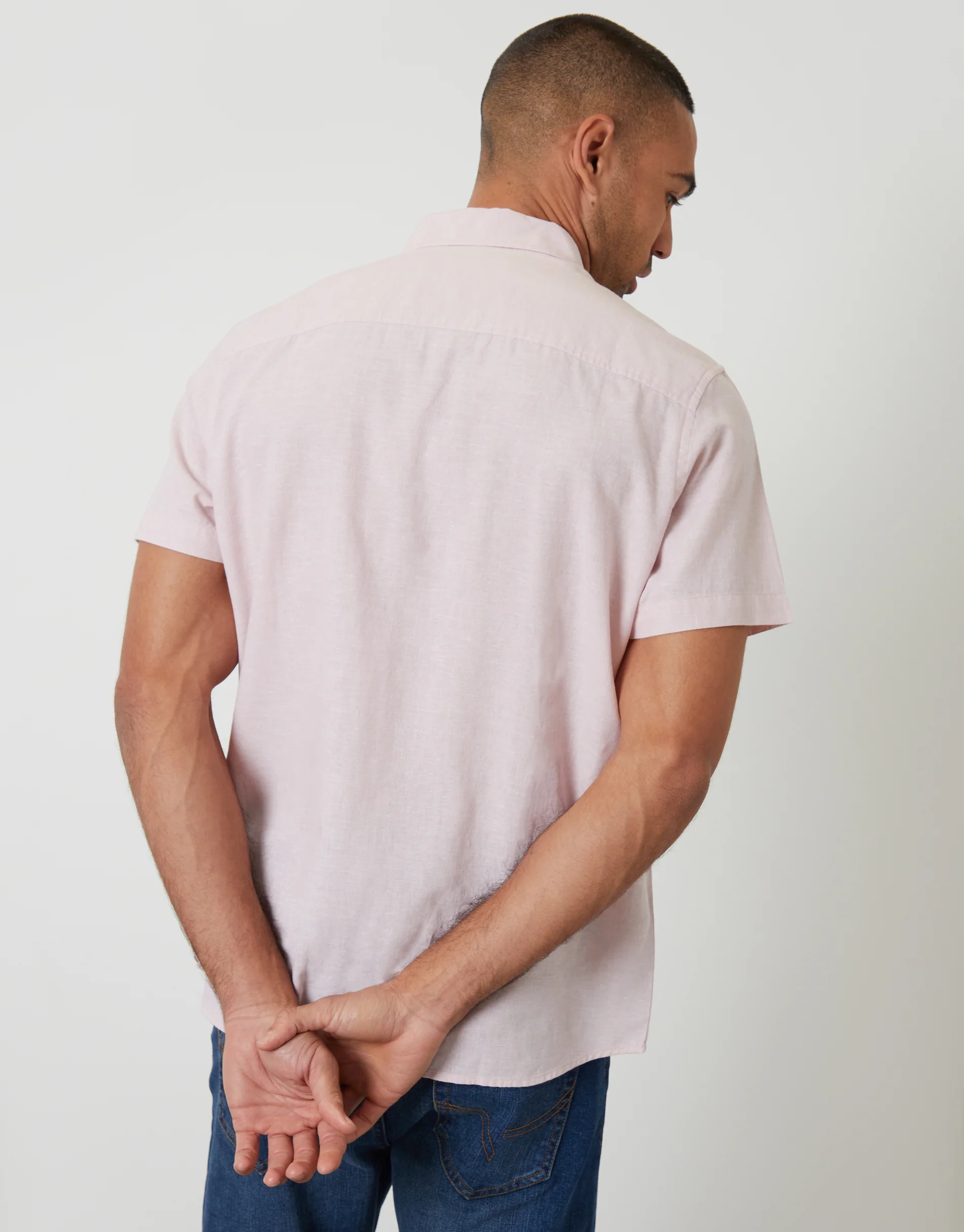Short Sleeve Linen Blend Shirt in Pink - Image 2