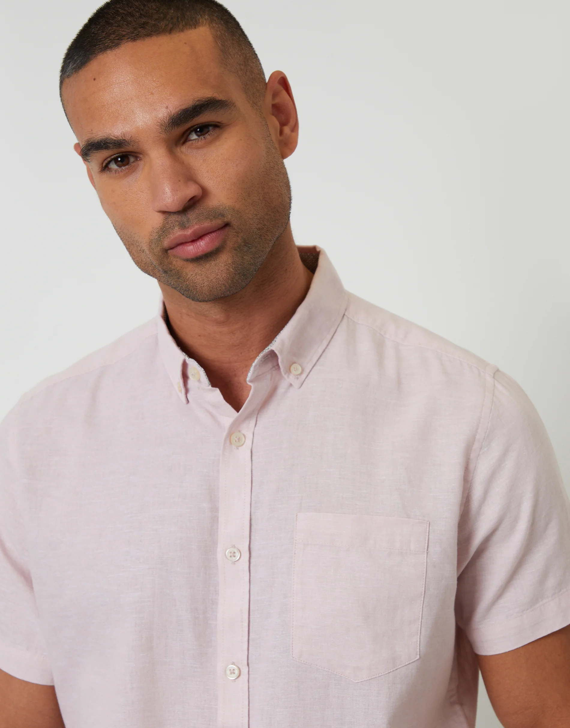 Short Sleeve Linen Blend Shirt in Pink - Image 4