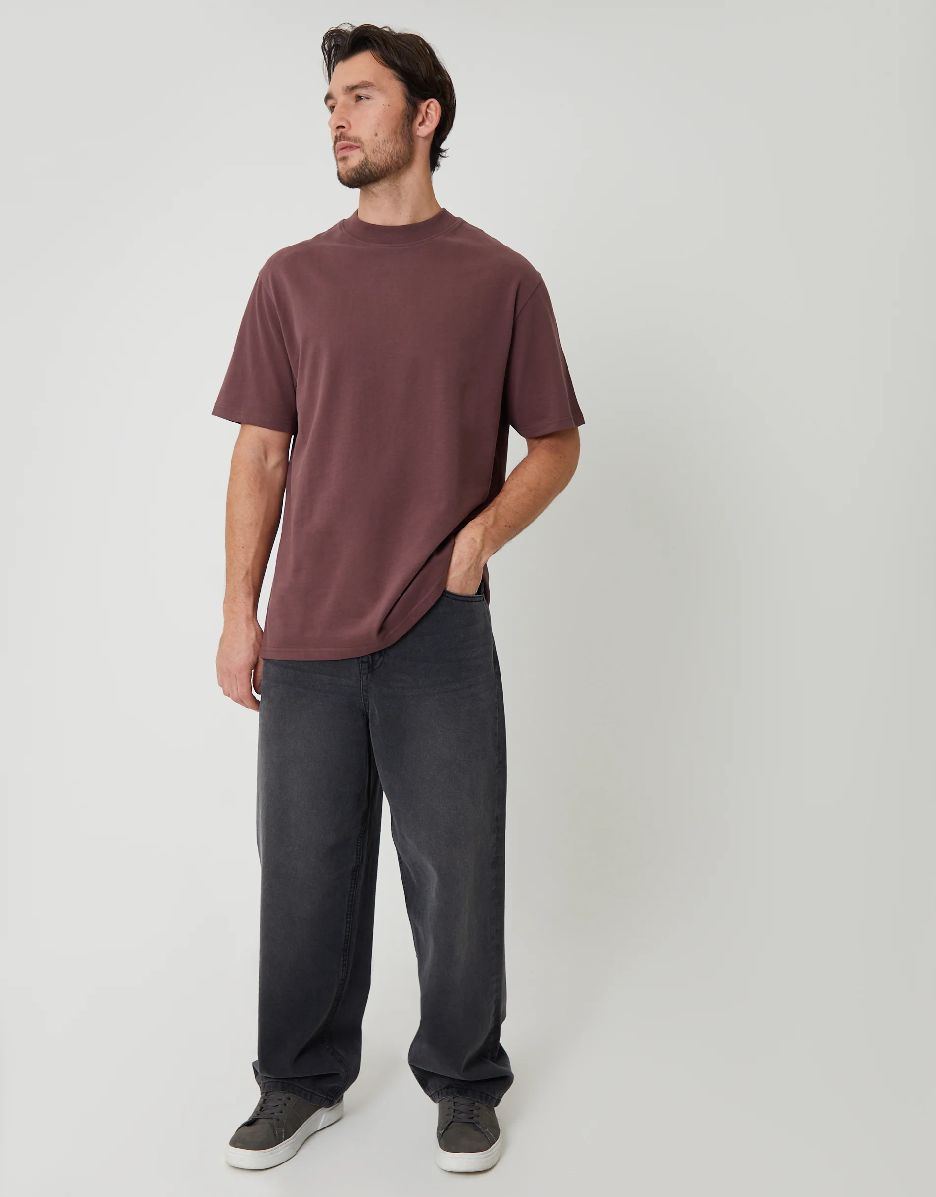 Relaxed Fit Peached Cotton T-Shirt in Plum - Image 3
