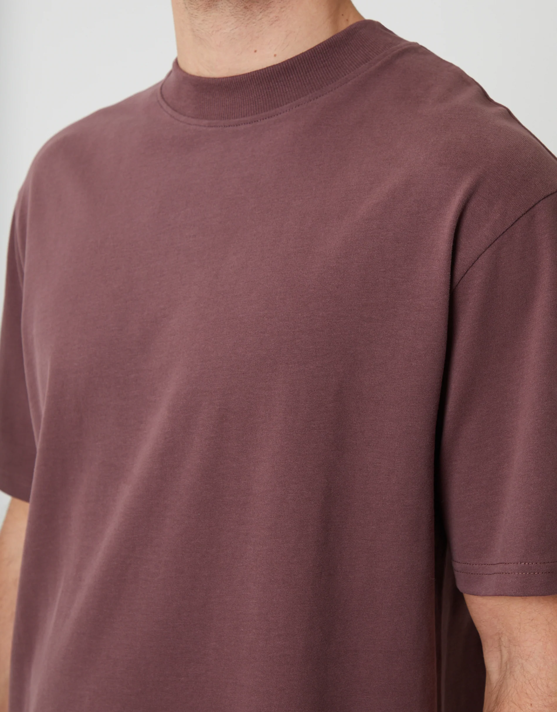 Relaxed Fit Peached Cotton T-Shirt in Plum - Image 4