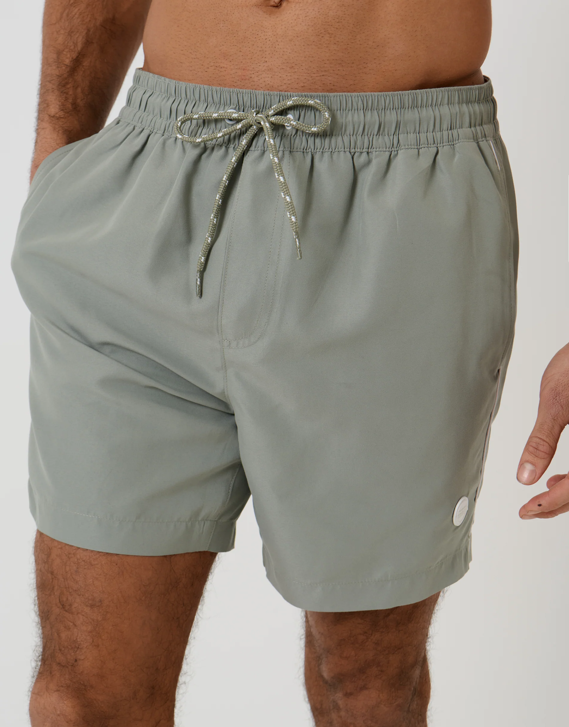 Contrast Piping Quick Dry Swim Shorts in Sage Green - Image 4
