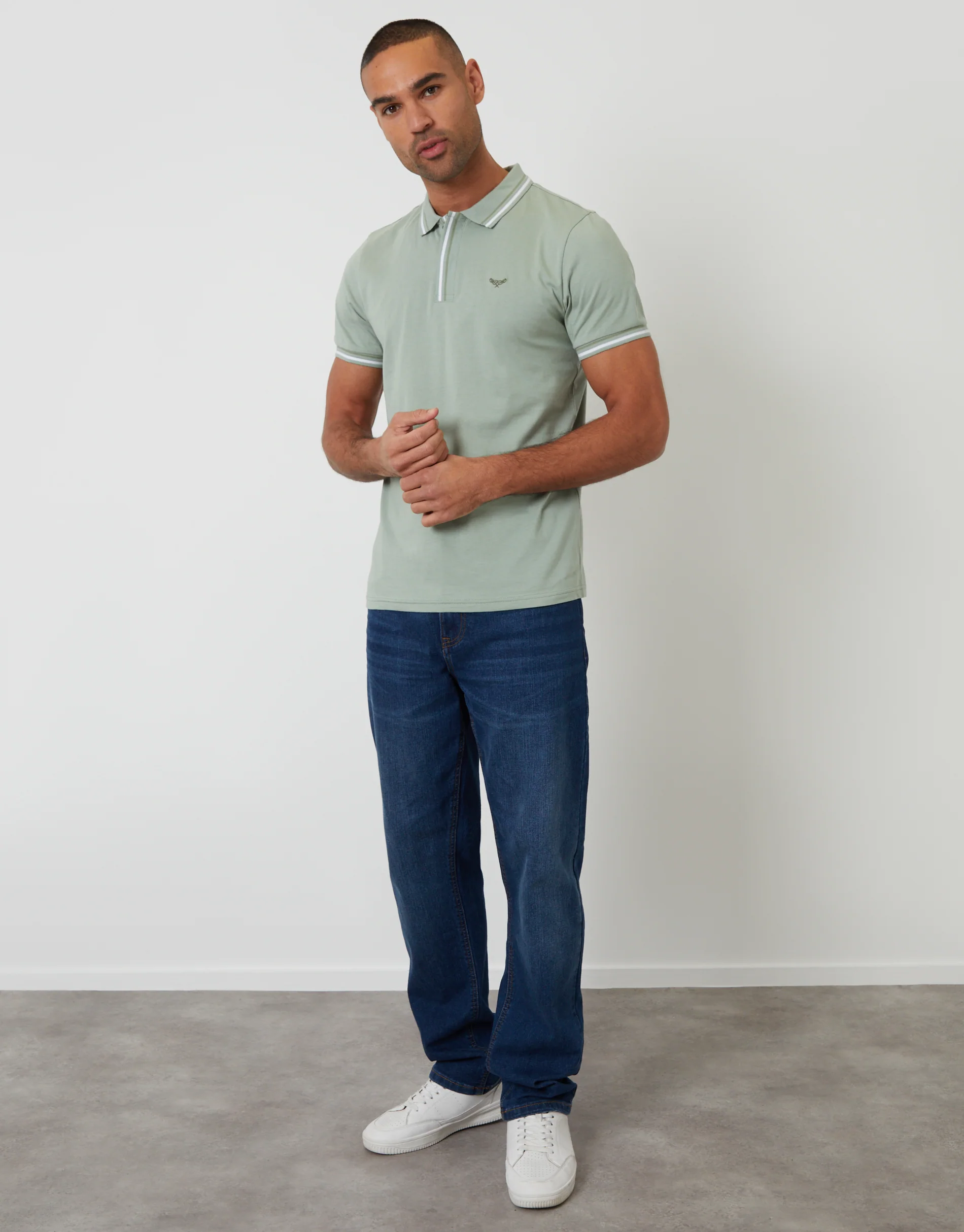 Contrast Tipping Hidden Placket Polo Shirt in Sage Green - Image 3