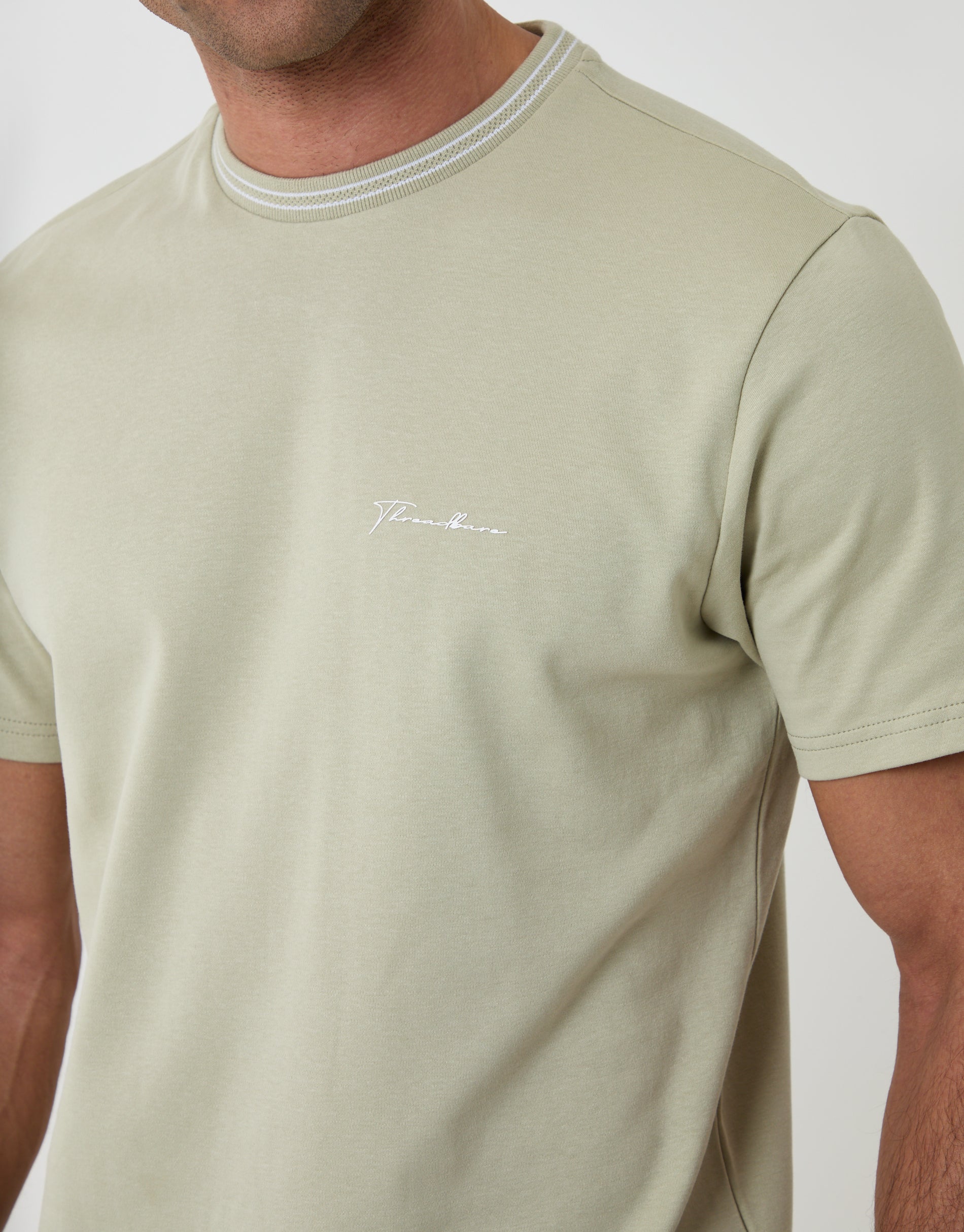 Cotton Crew Neck Script T-Shirt in Sage Green - Image 4