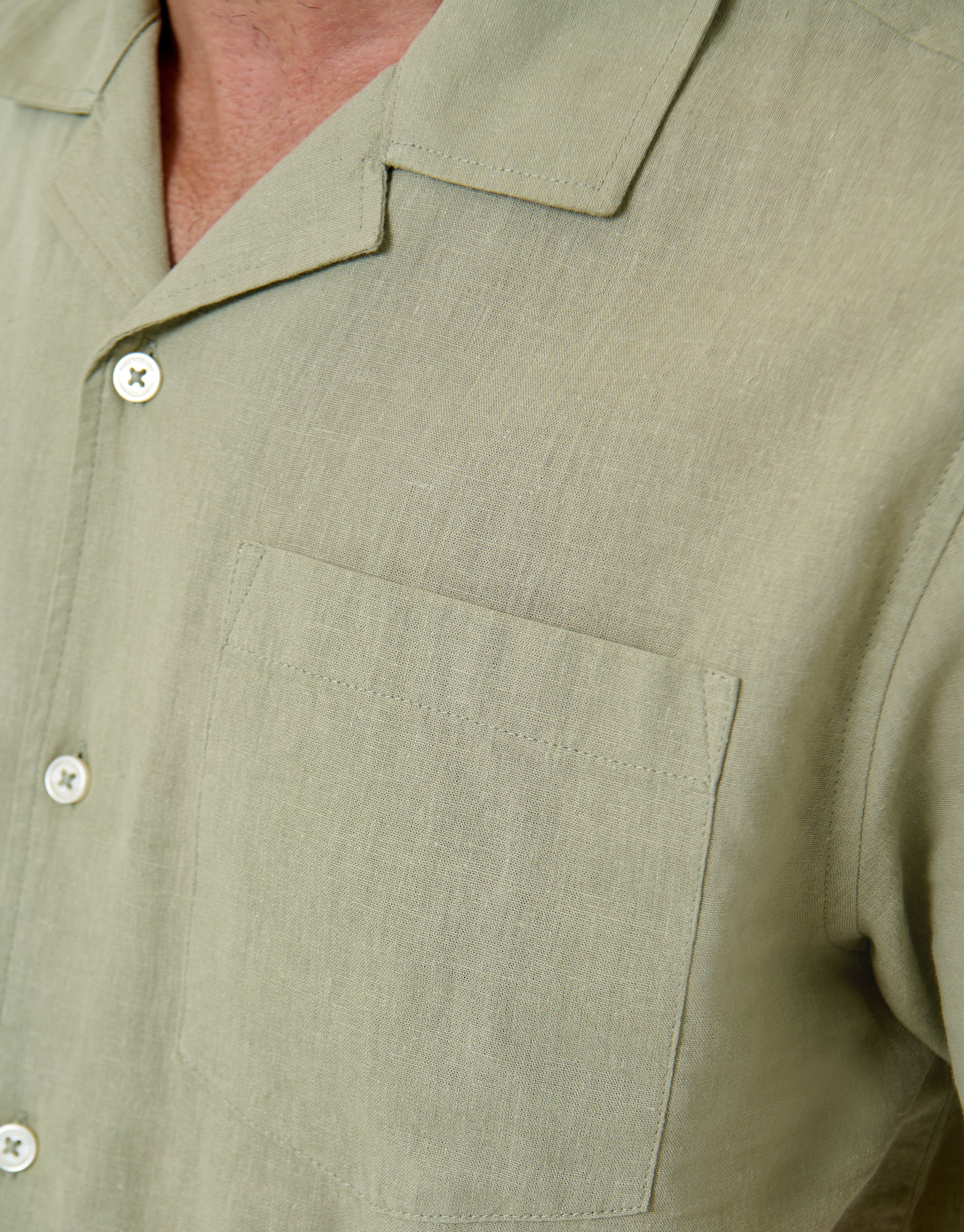 Linen Cotton Blend Short Sleeve Shirt in Sage Green - Image 5