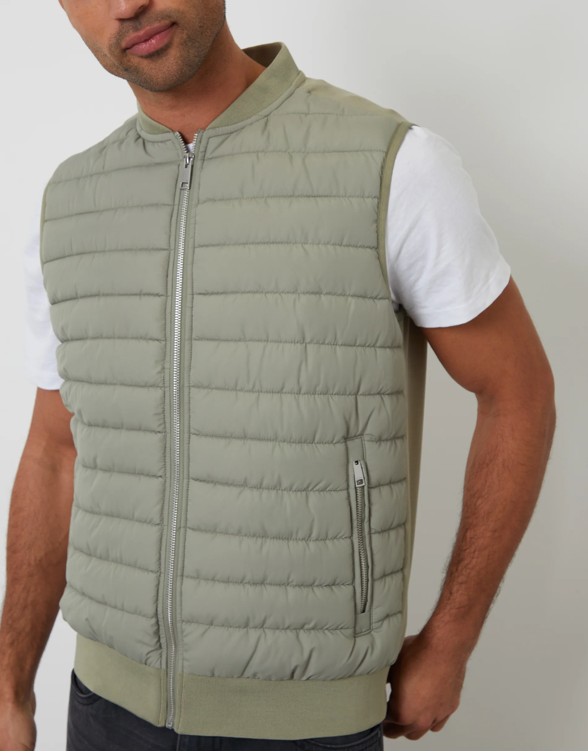 Quilted Hybrid Gilet in Sage Green - Image 4