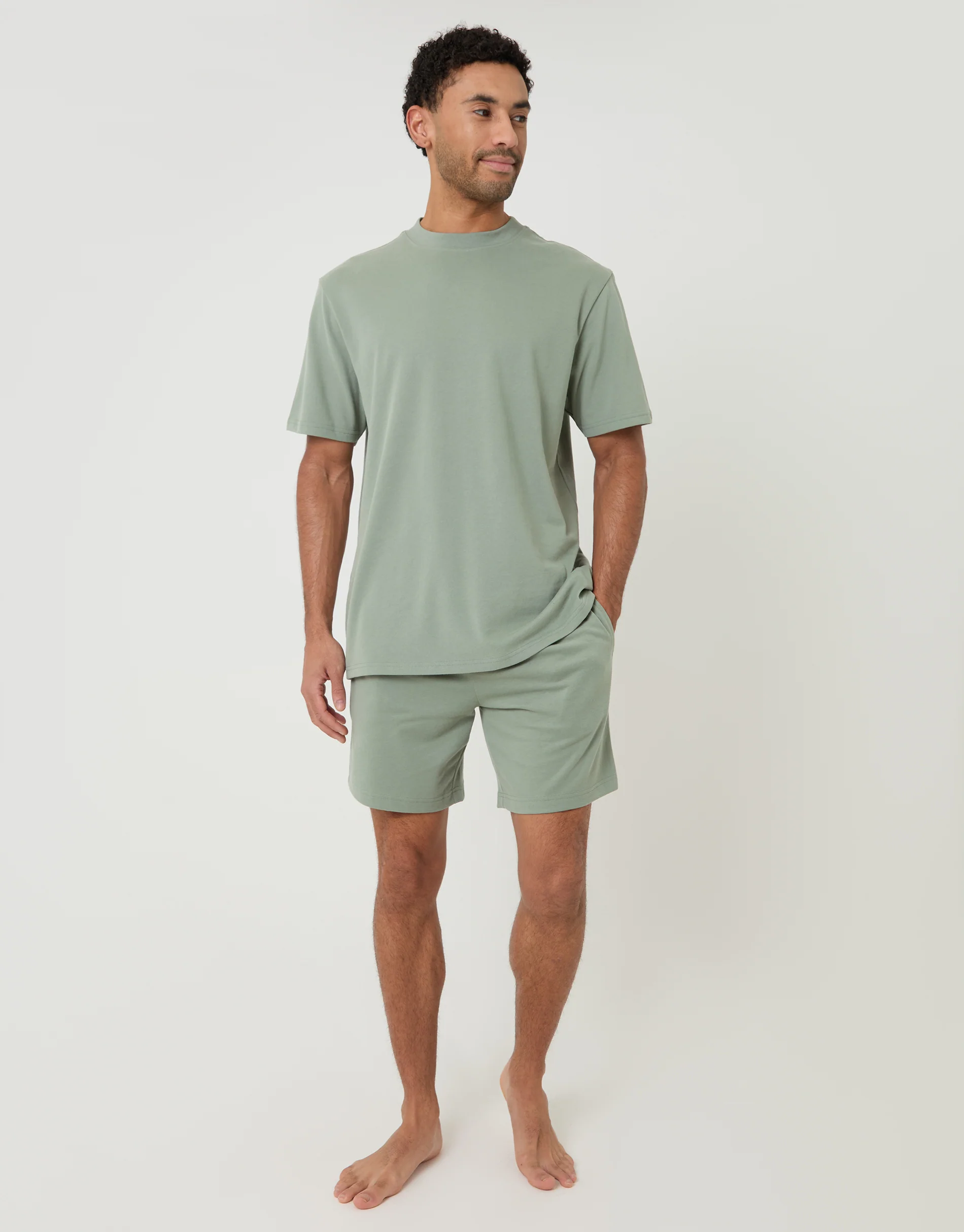 Relaxed Fit Short Lounge Set in Sage Green - Image 3
