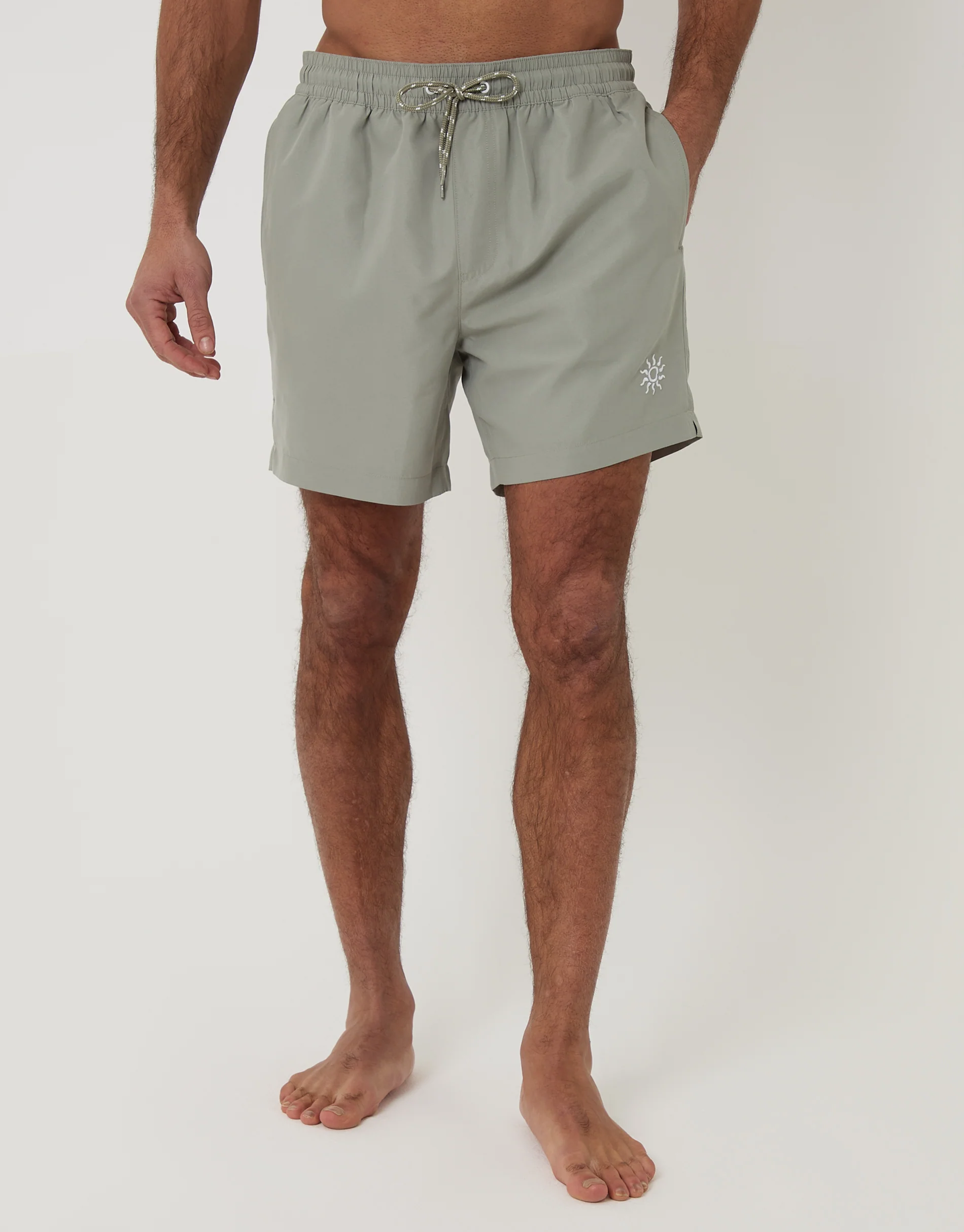 Sun Embroidered Quick Dry Swim Shorts in Sage Green