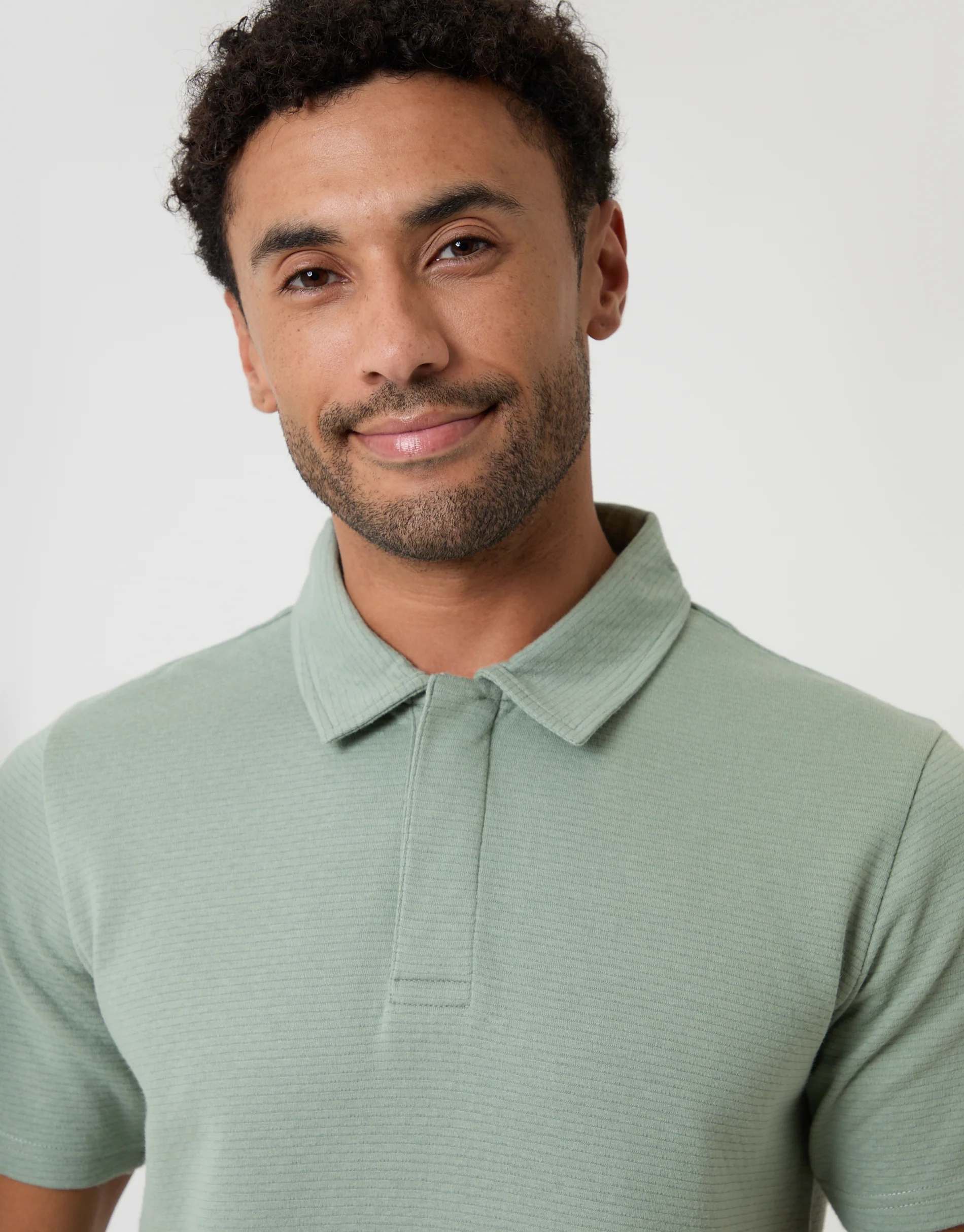 Textured Hidden Placket Polo Shirt in Sage Green - Image 4
