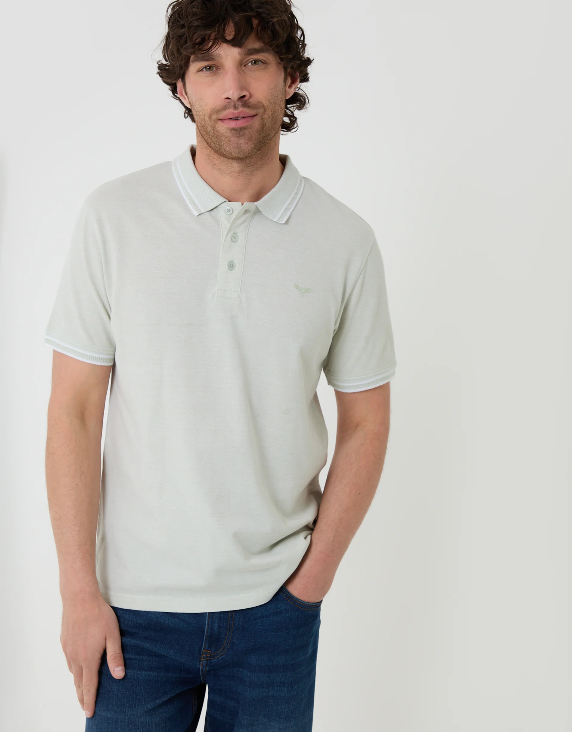 Two Tone Cotton Pique Polo Shirt in Light Blue
