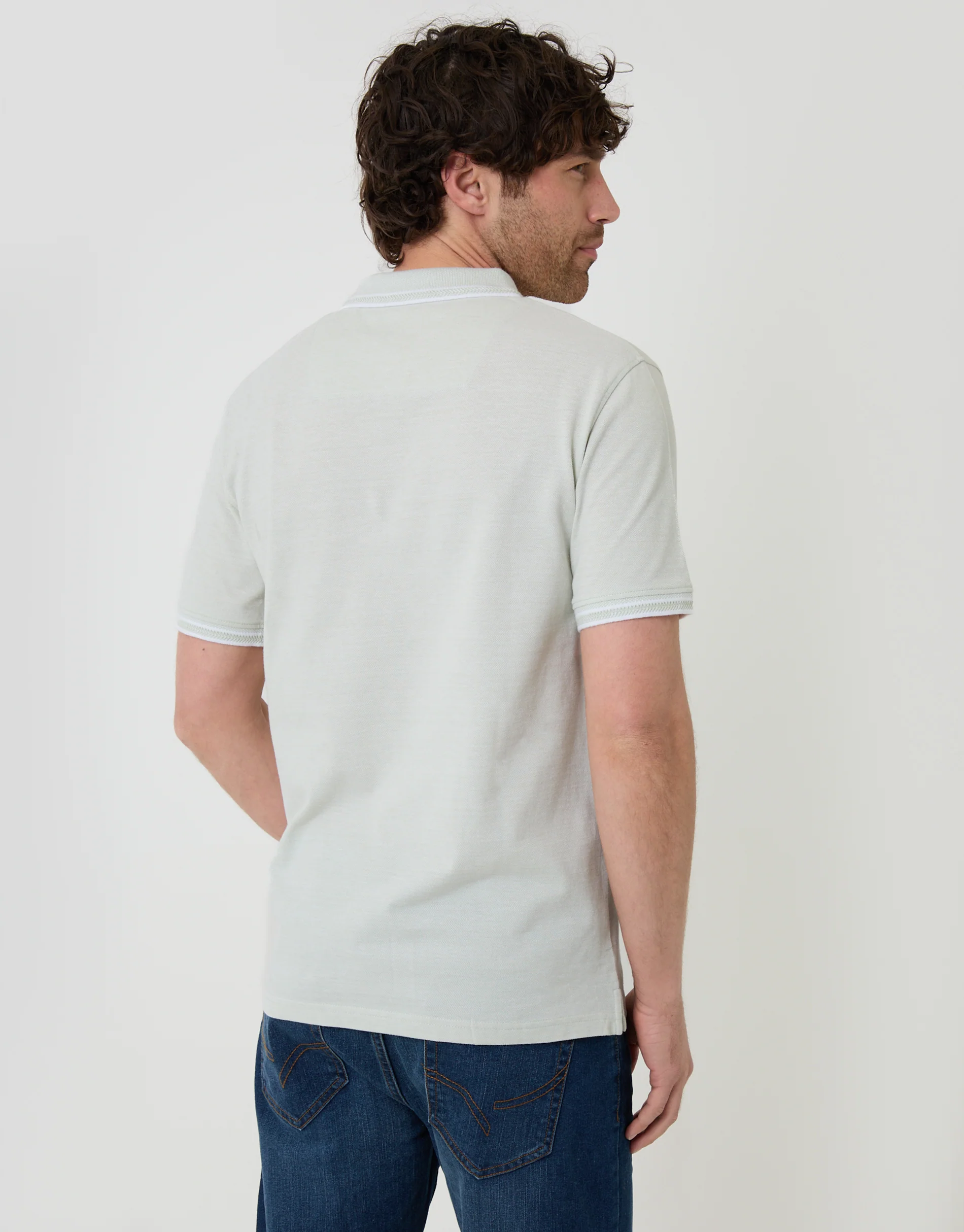 Two Tone Cotton Pique Polo Shirt in Light Blue - Image 2