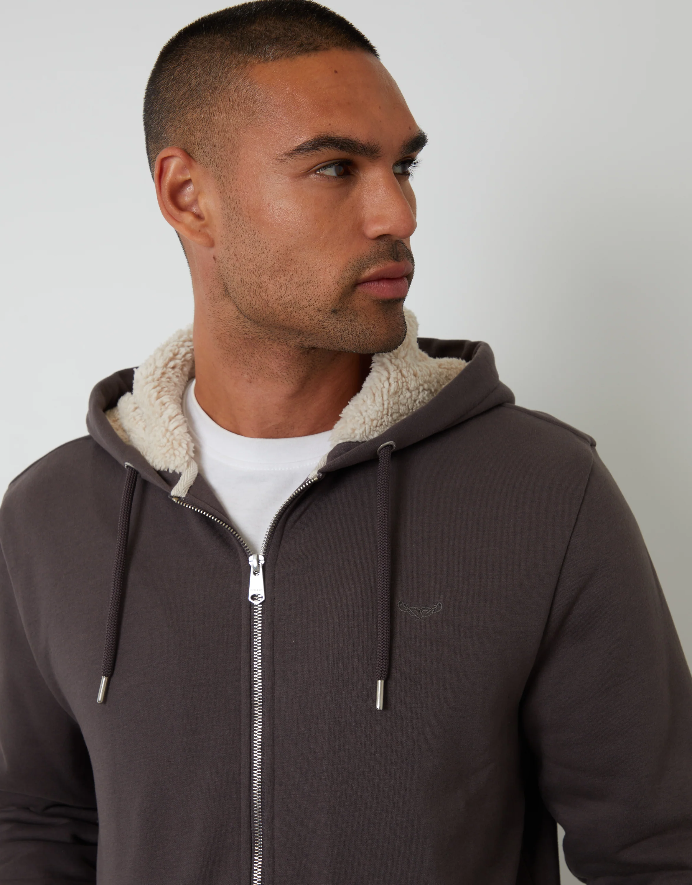 Borg Lined Zip-Through Hoodie in Slate Grey - Image 4