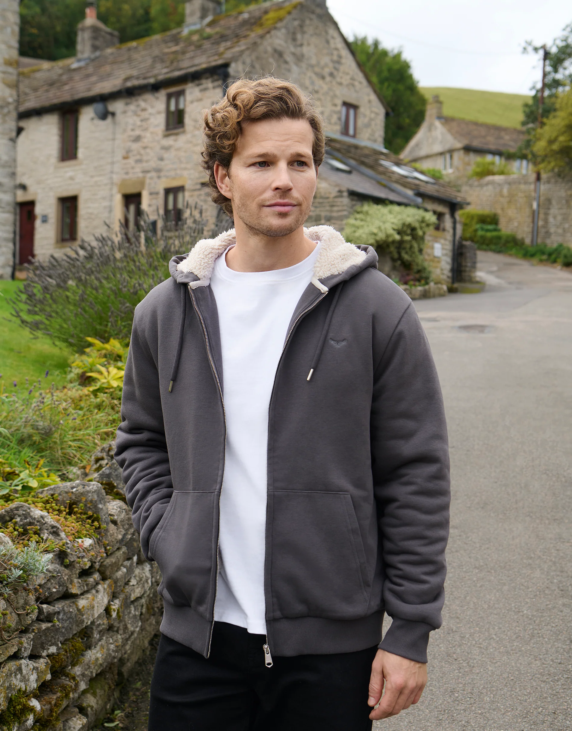 Borg Lined Zip-Through Hoodie in Slate Grey - Image 5