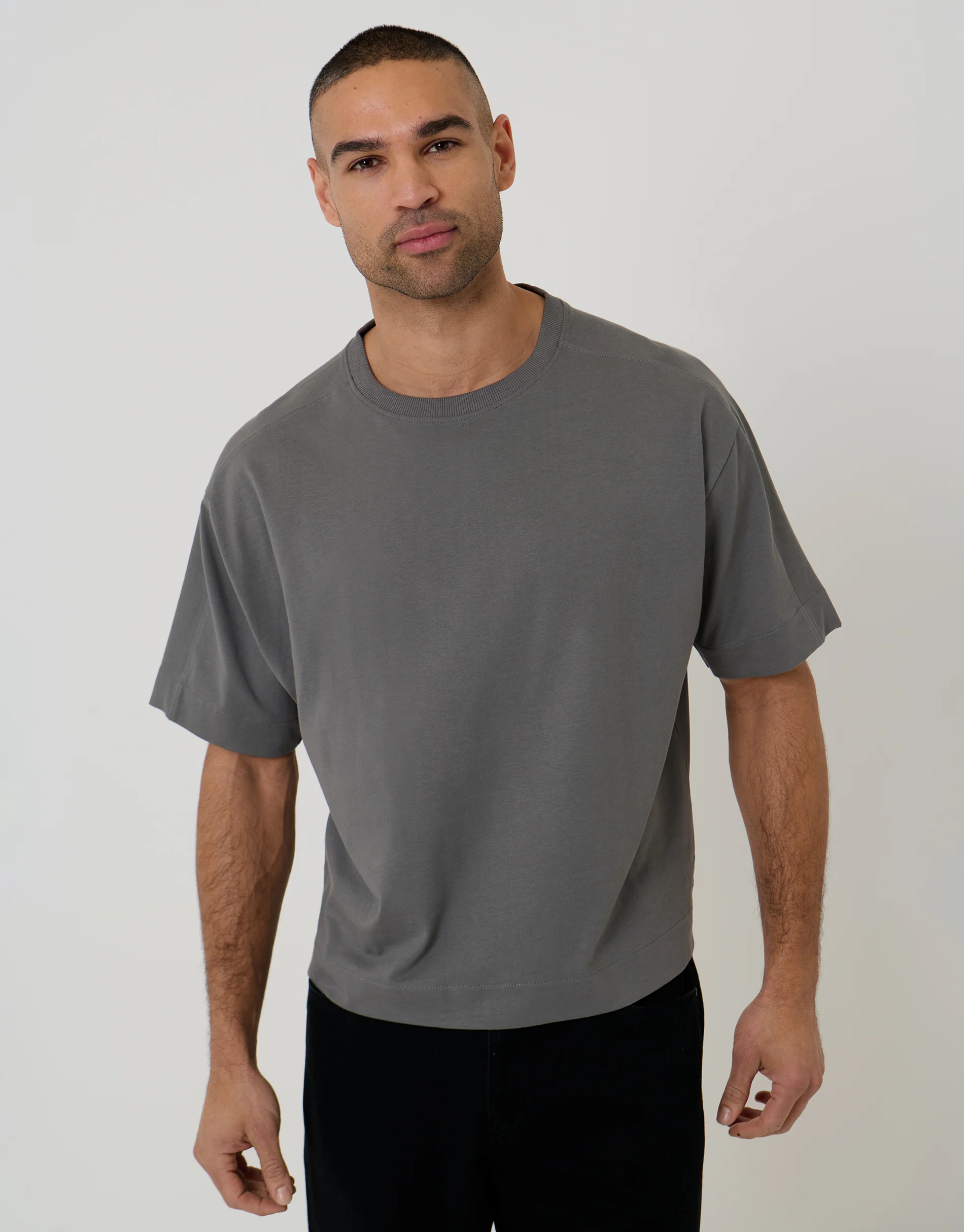 Boxy Relaxed Fit Cotton T-Shirt in Slate Grey