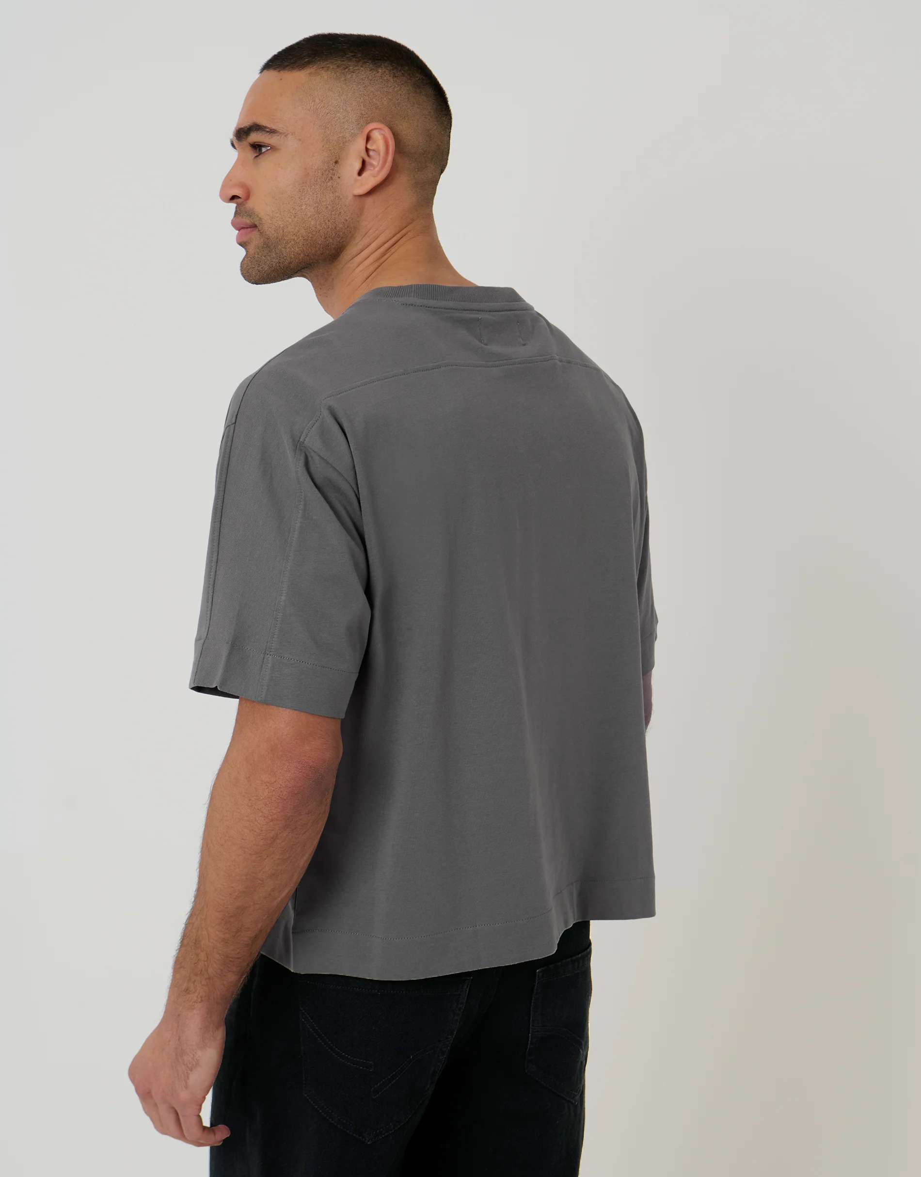 Boxy Relaxed Fit Cotton T-Shirt in Slate Grey - Image 2