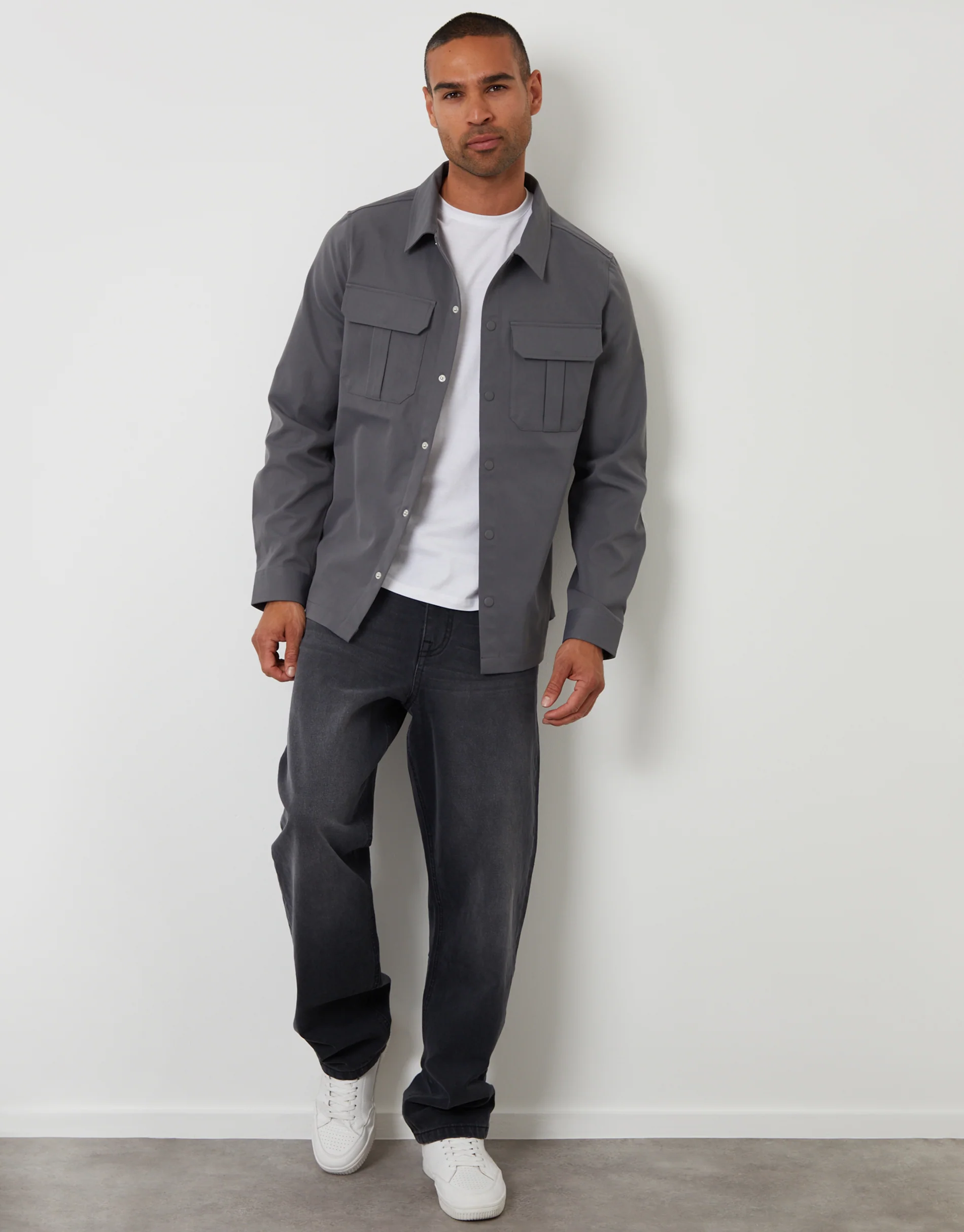 Cargo Pocket Shacket in Slate Grey - Image 3