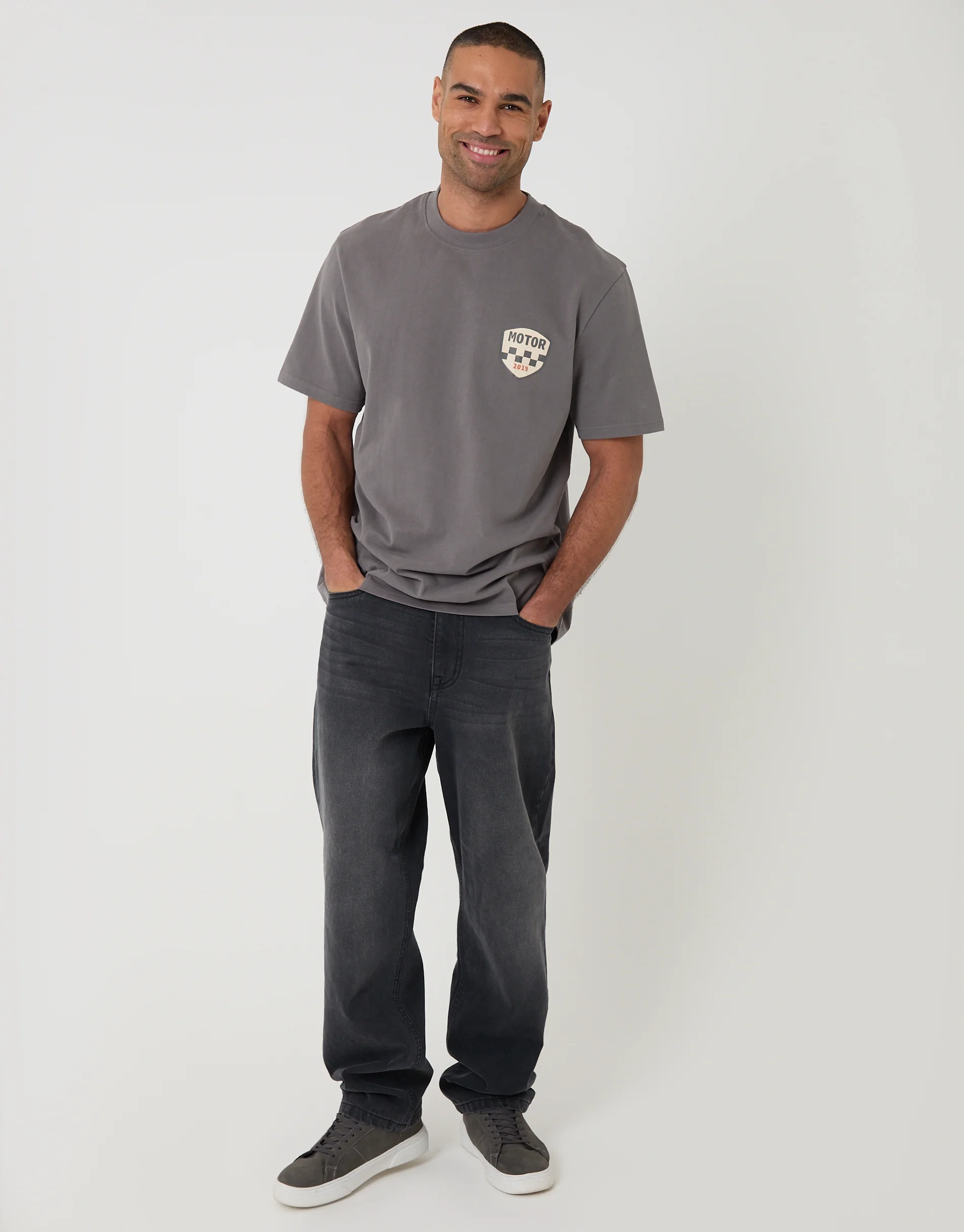 Relaxed Fit Road Trip Peached Cotton T-Shirt in Slate Grey - Image 3