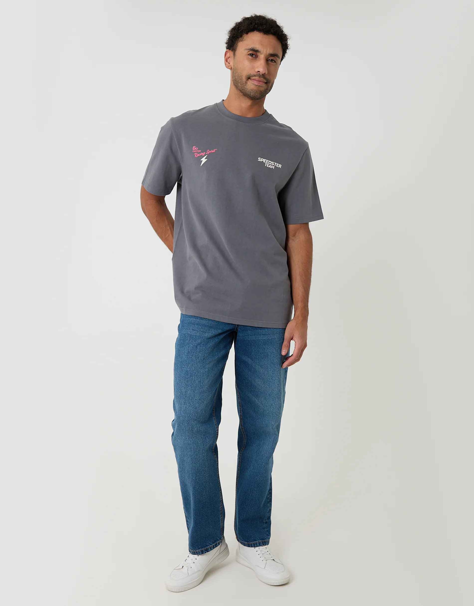 Relaxed Fit Speedster Peached Cotton T-Shirt in Slate Grey - Image 3