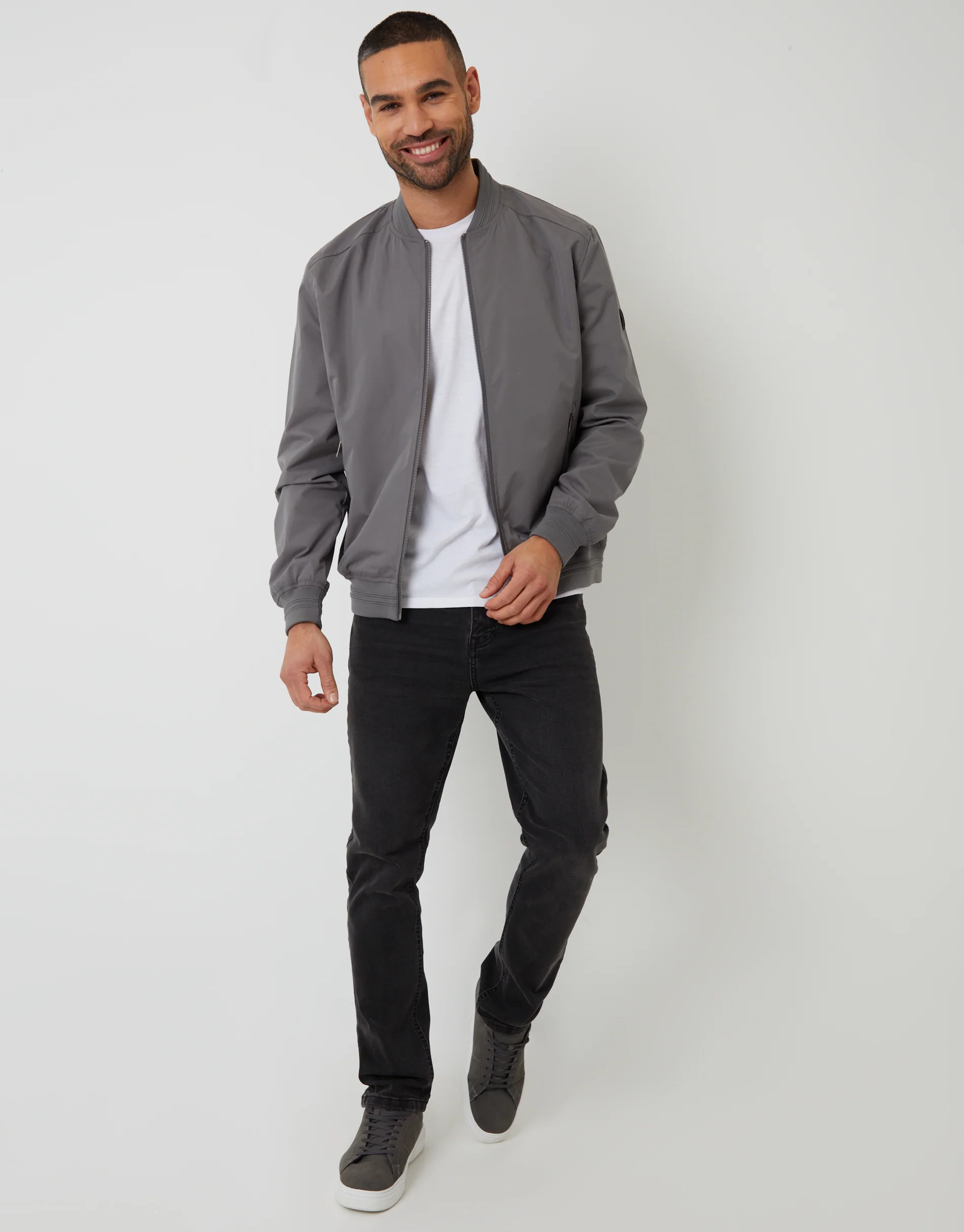 Showerproof Classic Bomber Jacket in Slate Grey - Image 3