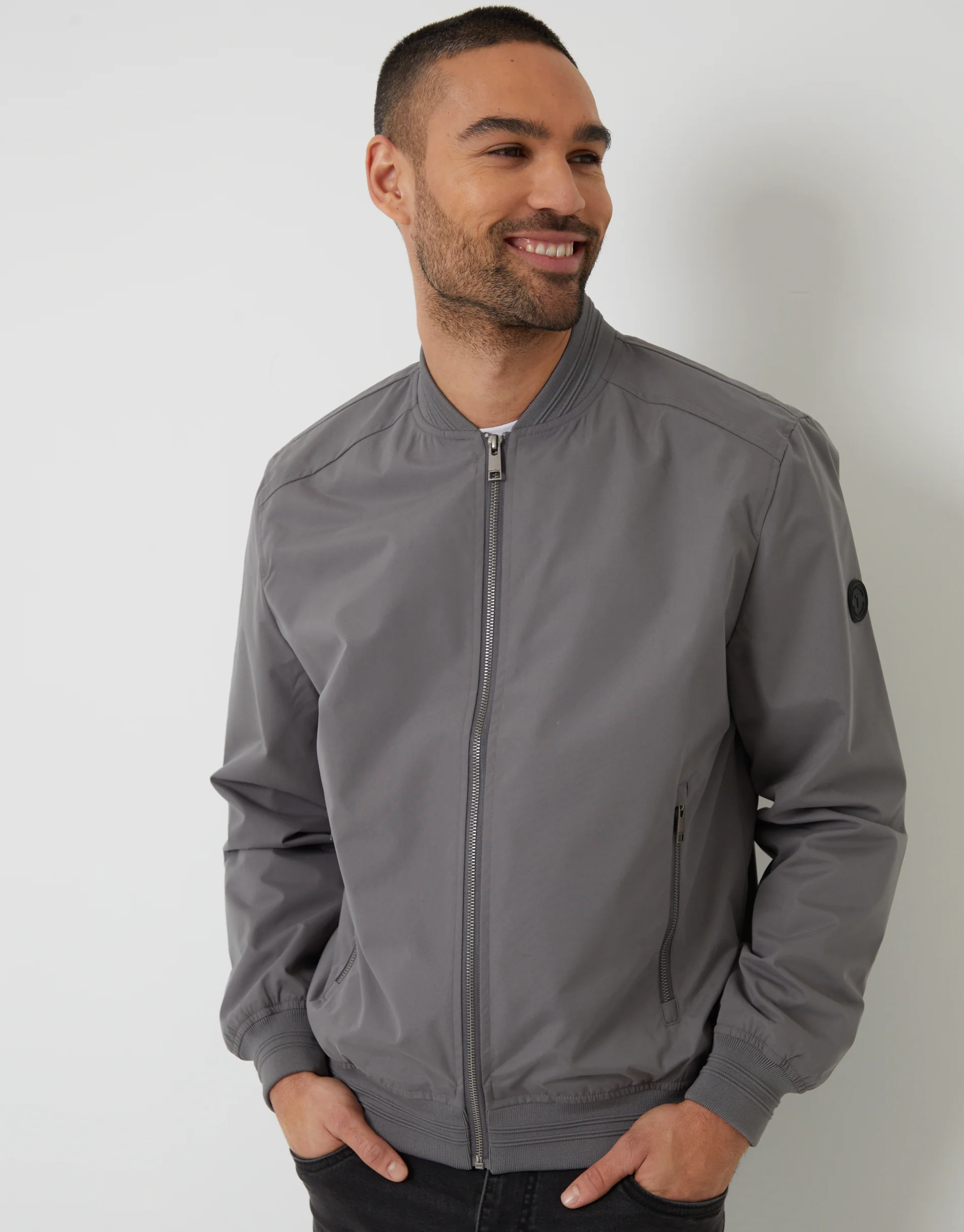 Showerproof Classic Bomber Jacket in Slate Grey - Image 5