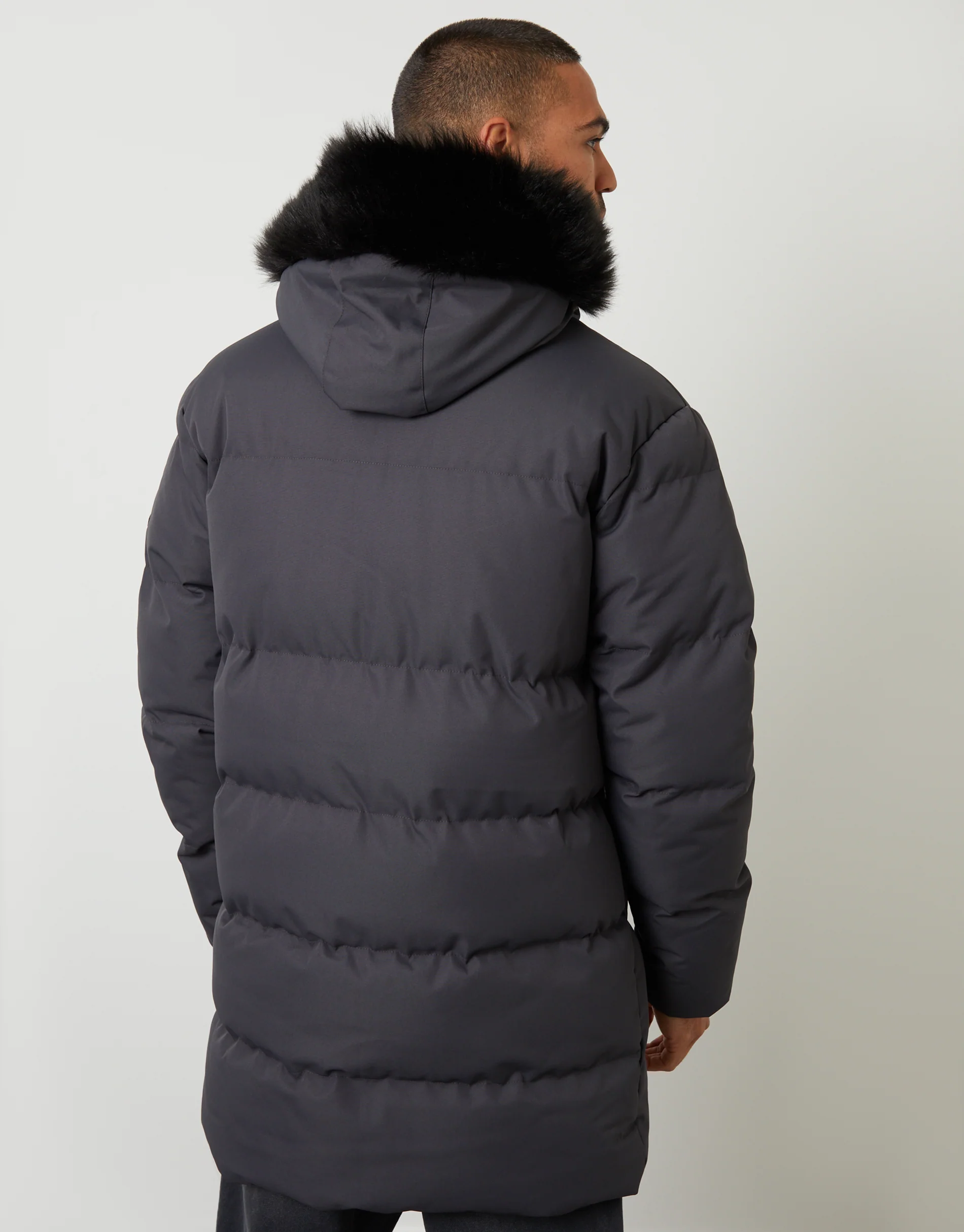Showerproof Longline Quilted Parka Jacket in Slate Grey - Image 2