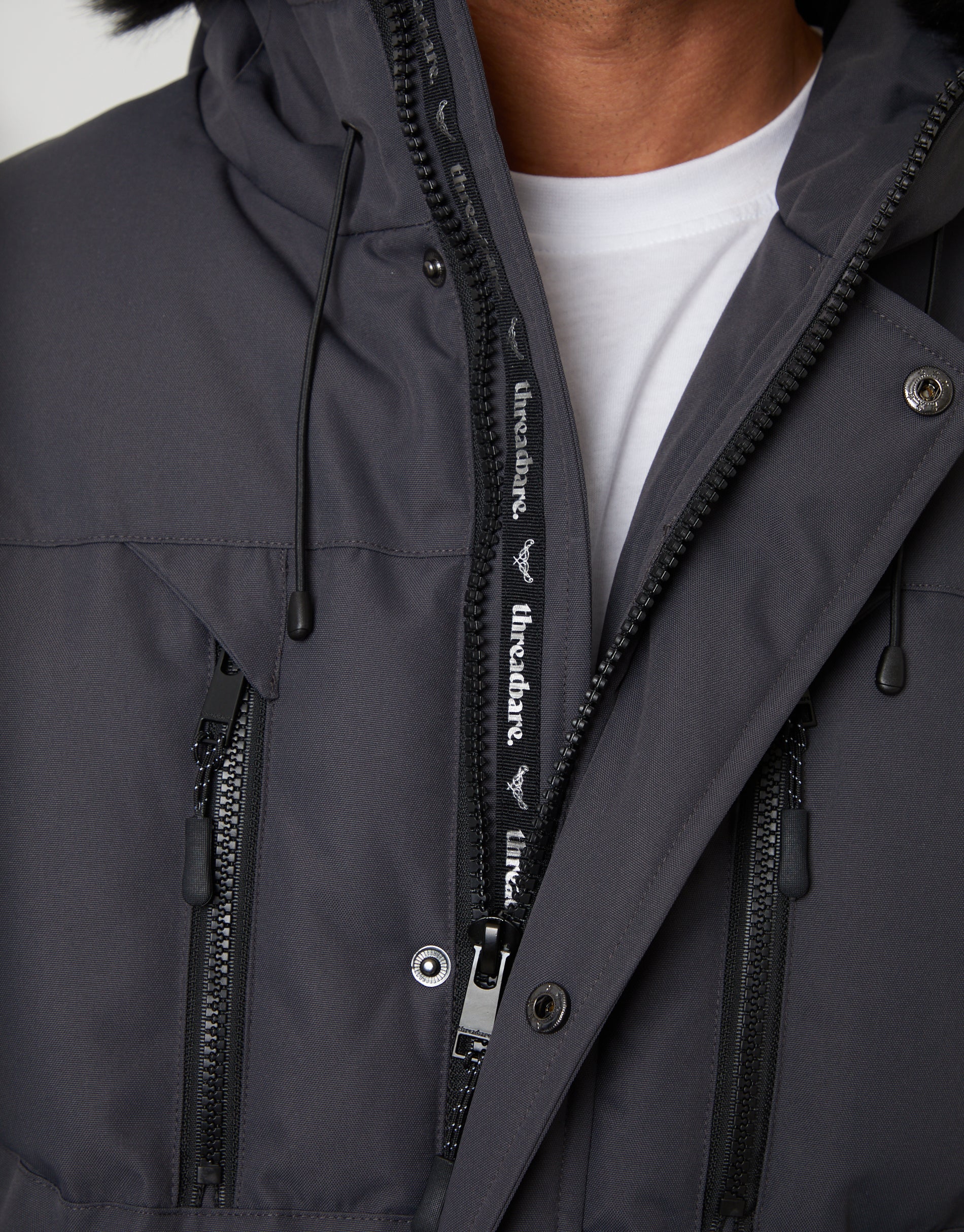 Showerproof Longline Quilted Parka Jacket in Slate Grey - Image 5